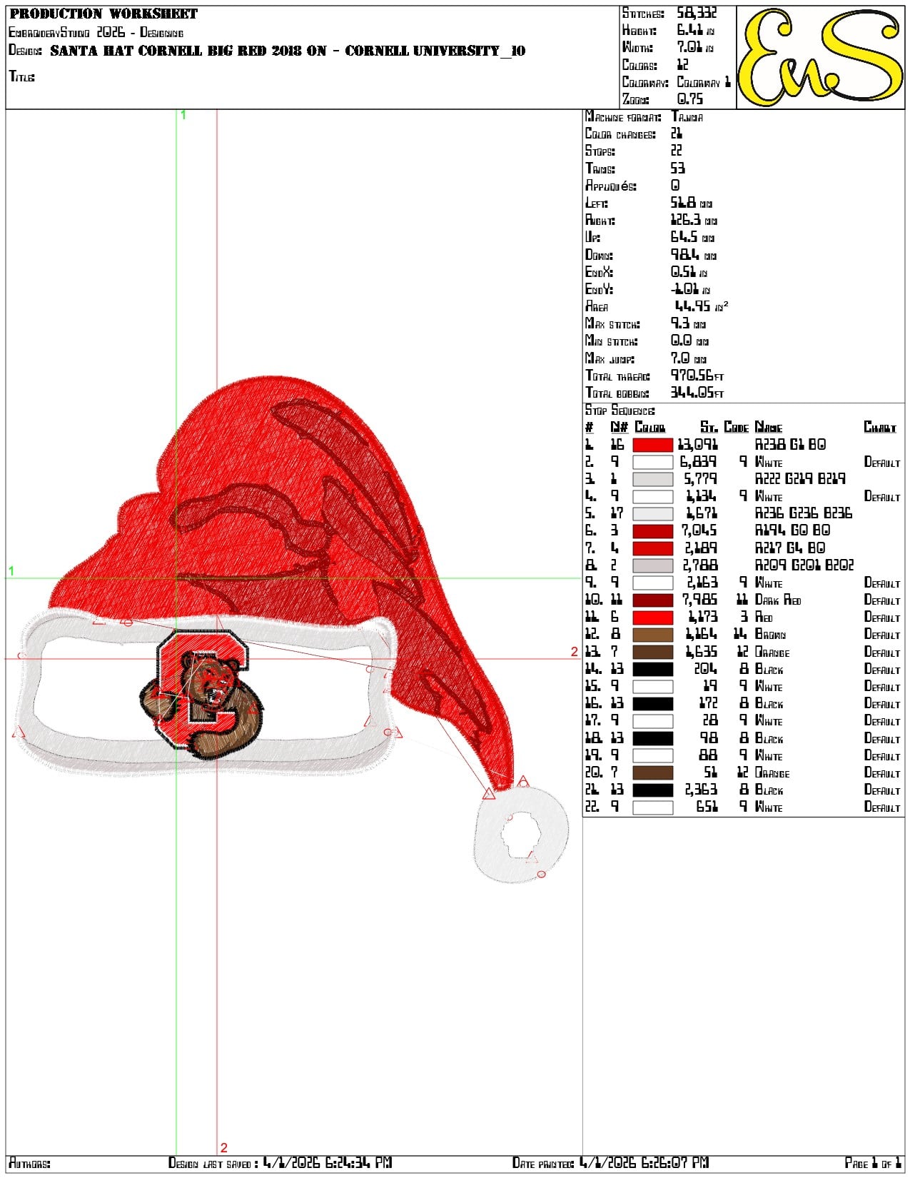 Santa Hat Cornell Big Red 2018 on Cornell University - Elegant embroidery design file-instant download — view 3