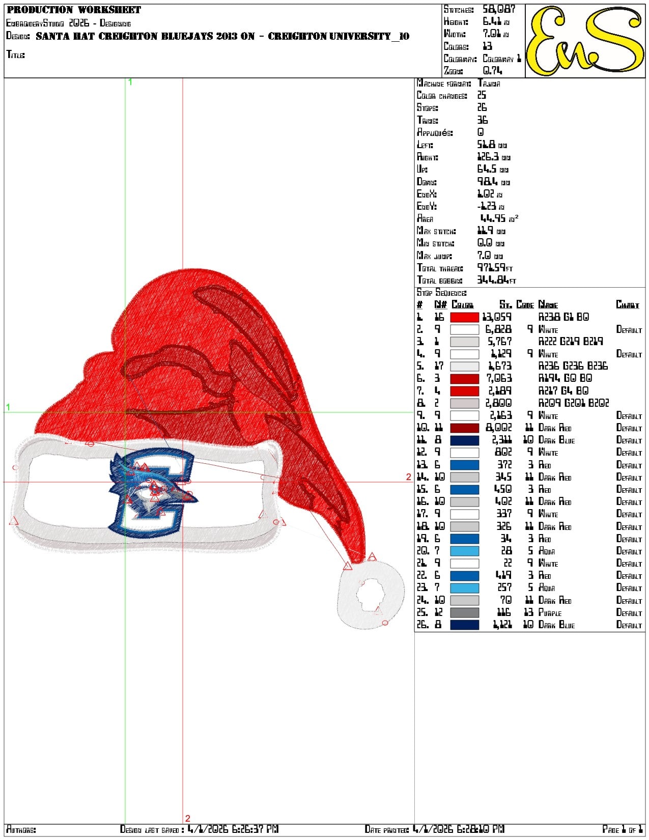 Santa Hat Creighton Bluejays 2013 - Elegant embroidery design file-instant download — view 3