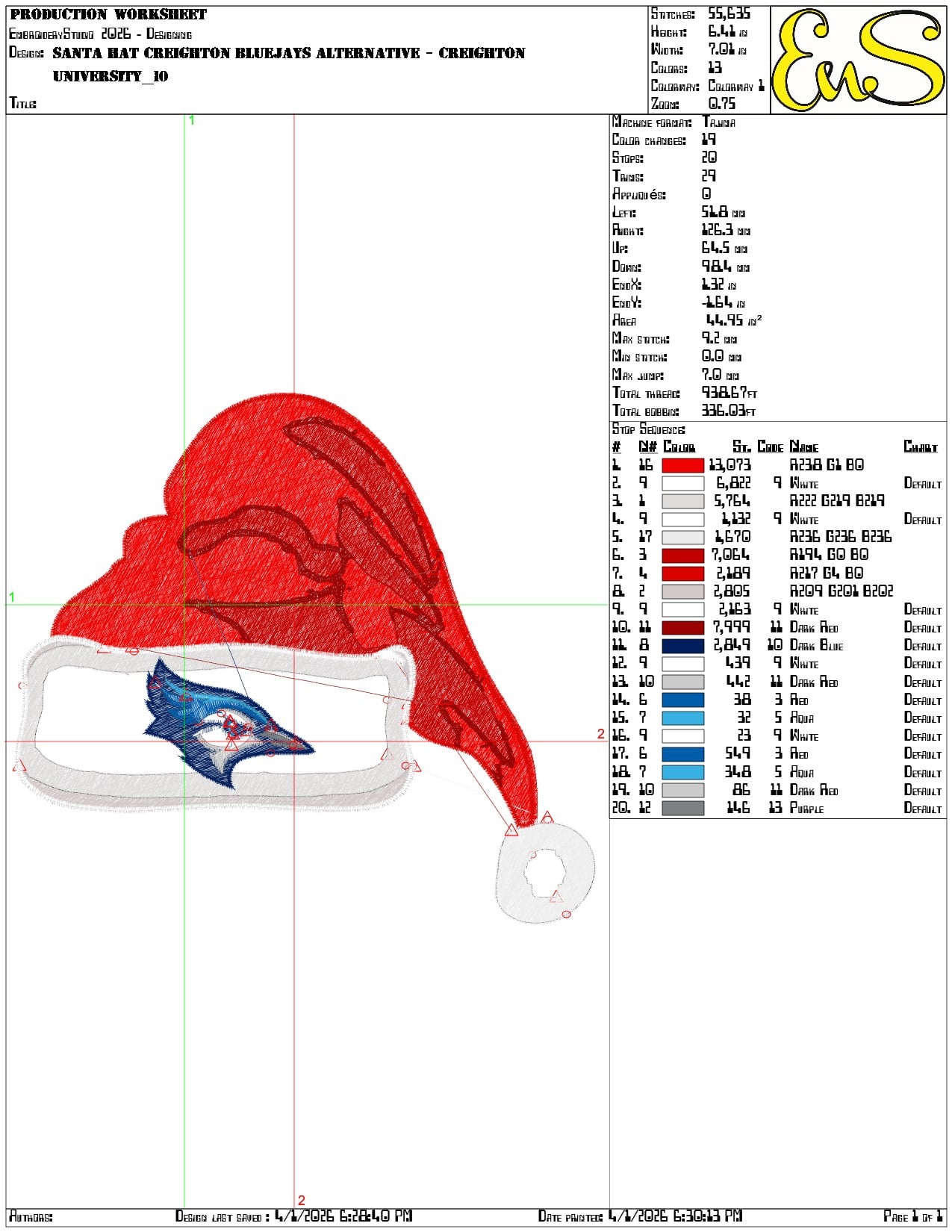 Santa Hat Creighton Bluejays Alternative - Elegant embroidery design file-instant download — view 3