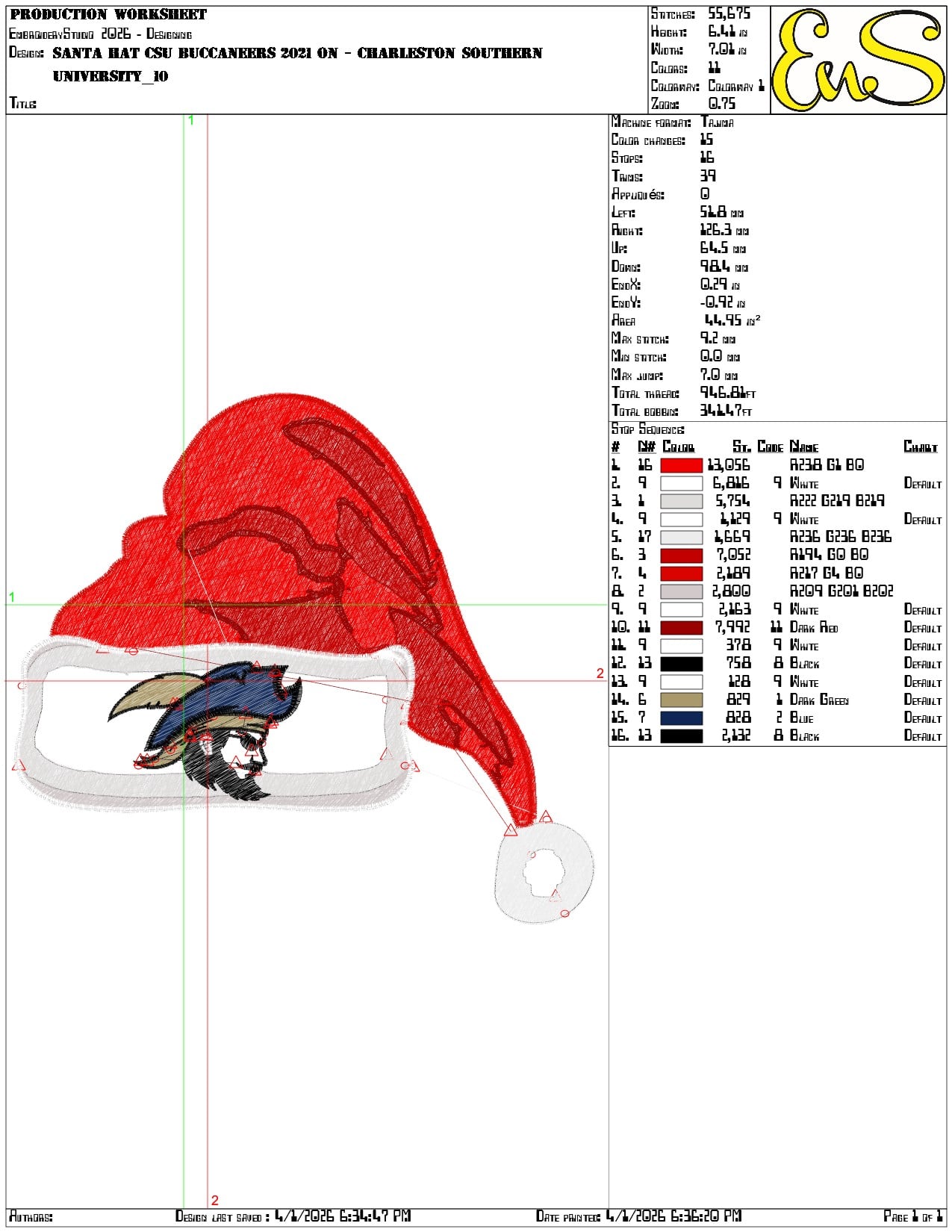 Santa Hat CSU Buccaneers 2021 - Elegant embroidery design file-instant download — view 3