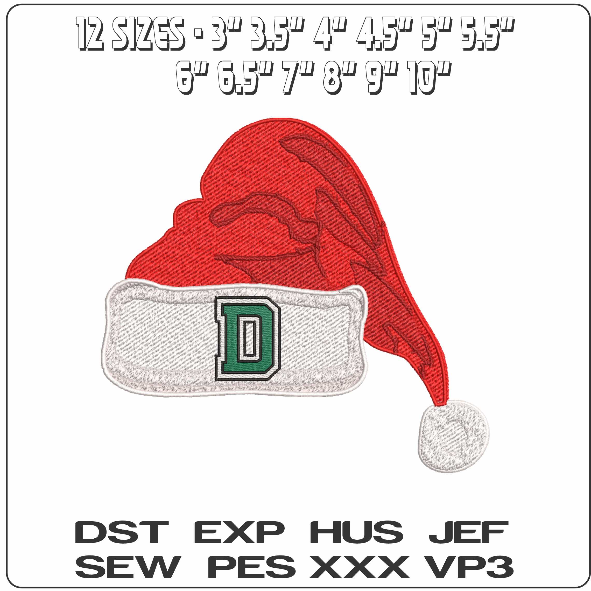 Santa Hat Dartmouth Big Green 2019 - Elegant embroidery design file-instant download — view 2