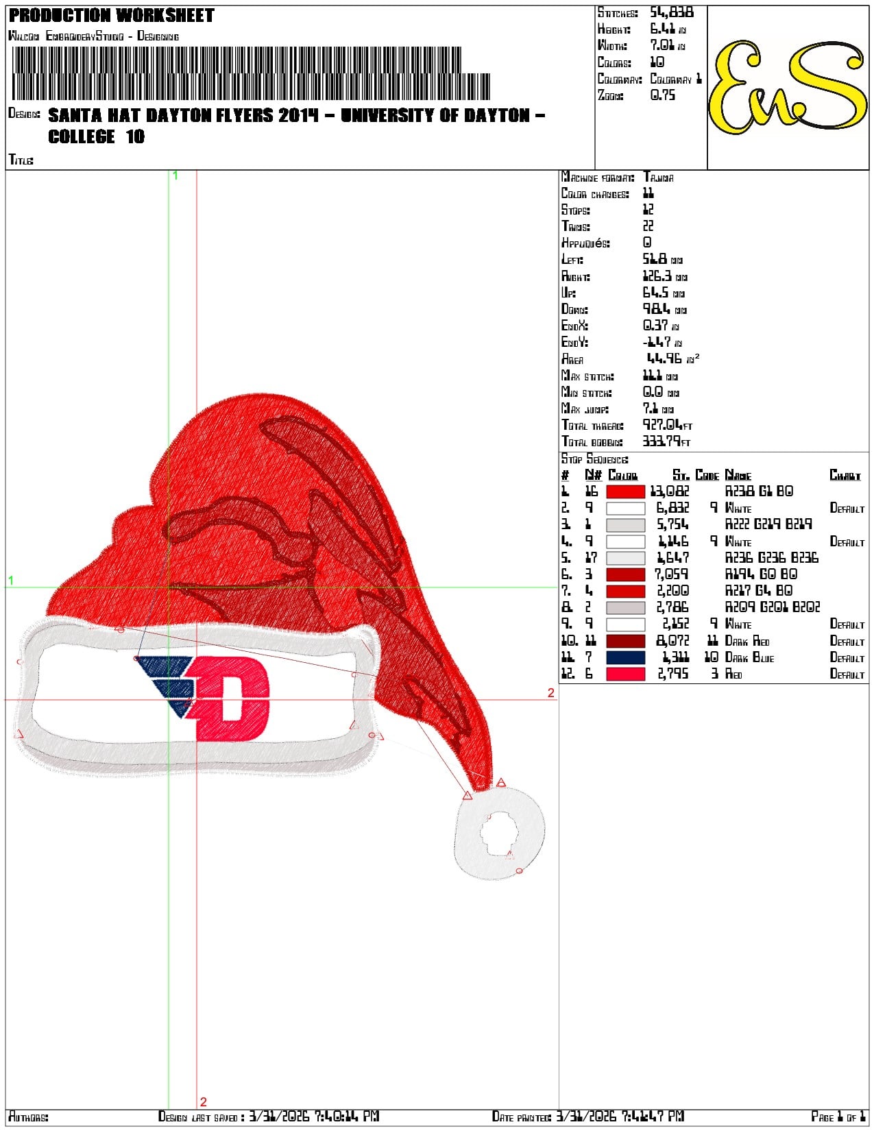 Santa Hat Dayton Flyers 2014 - Elegant embroidery design file-instant download — view 3