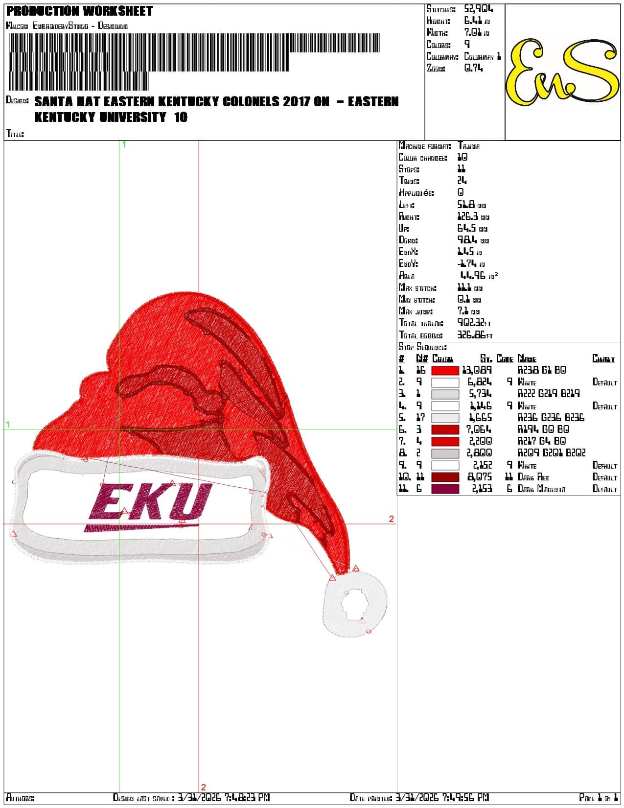 Santa Hat Eastern Kentucky Colonels 2017 - Elegant embroidery design file-instant download — view 3