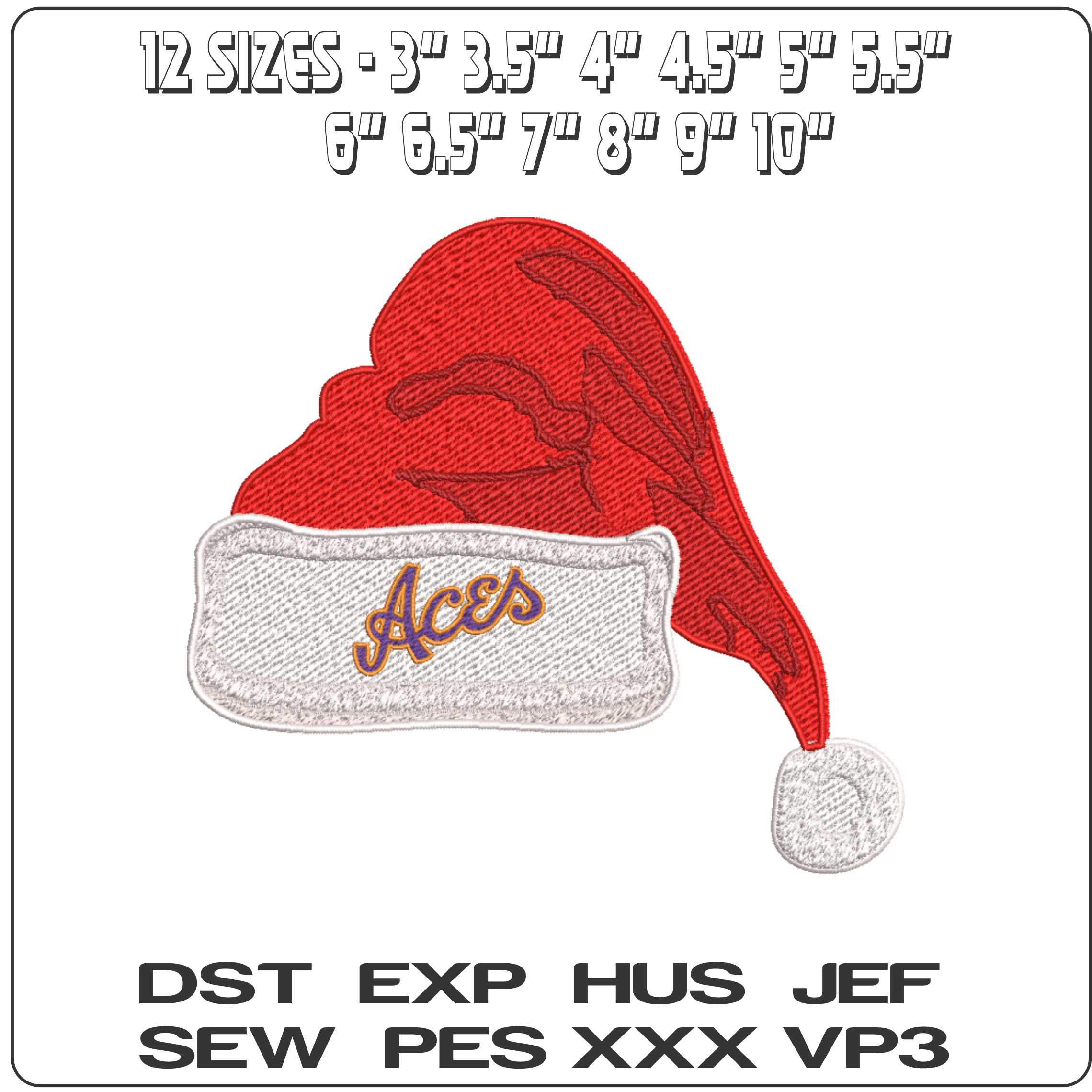 Santa Hat Evansville Purple Aces Alternative - Elegant embroidery design file-instant download — view 2
