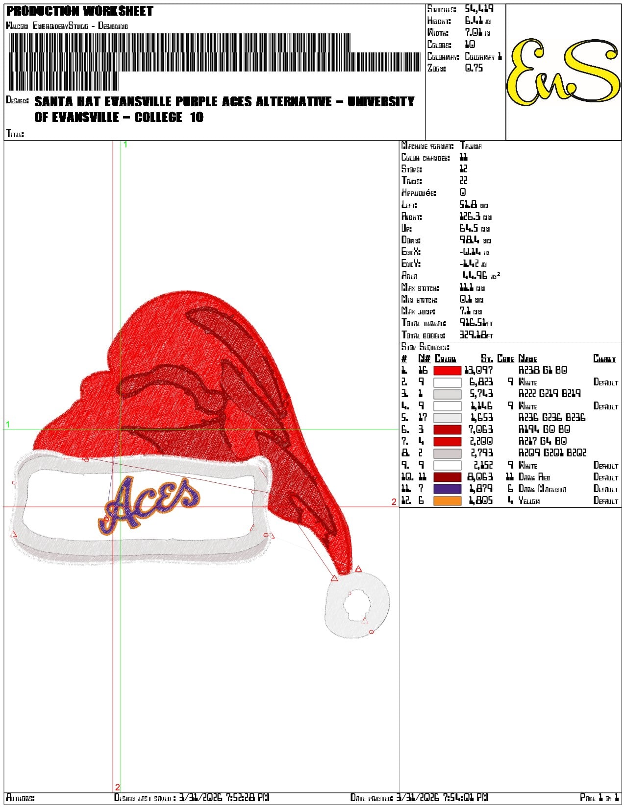 Santa Hat Evansville Purple Aces Alternative - Elegant embroidery design file-instant download — view 3