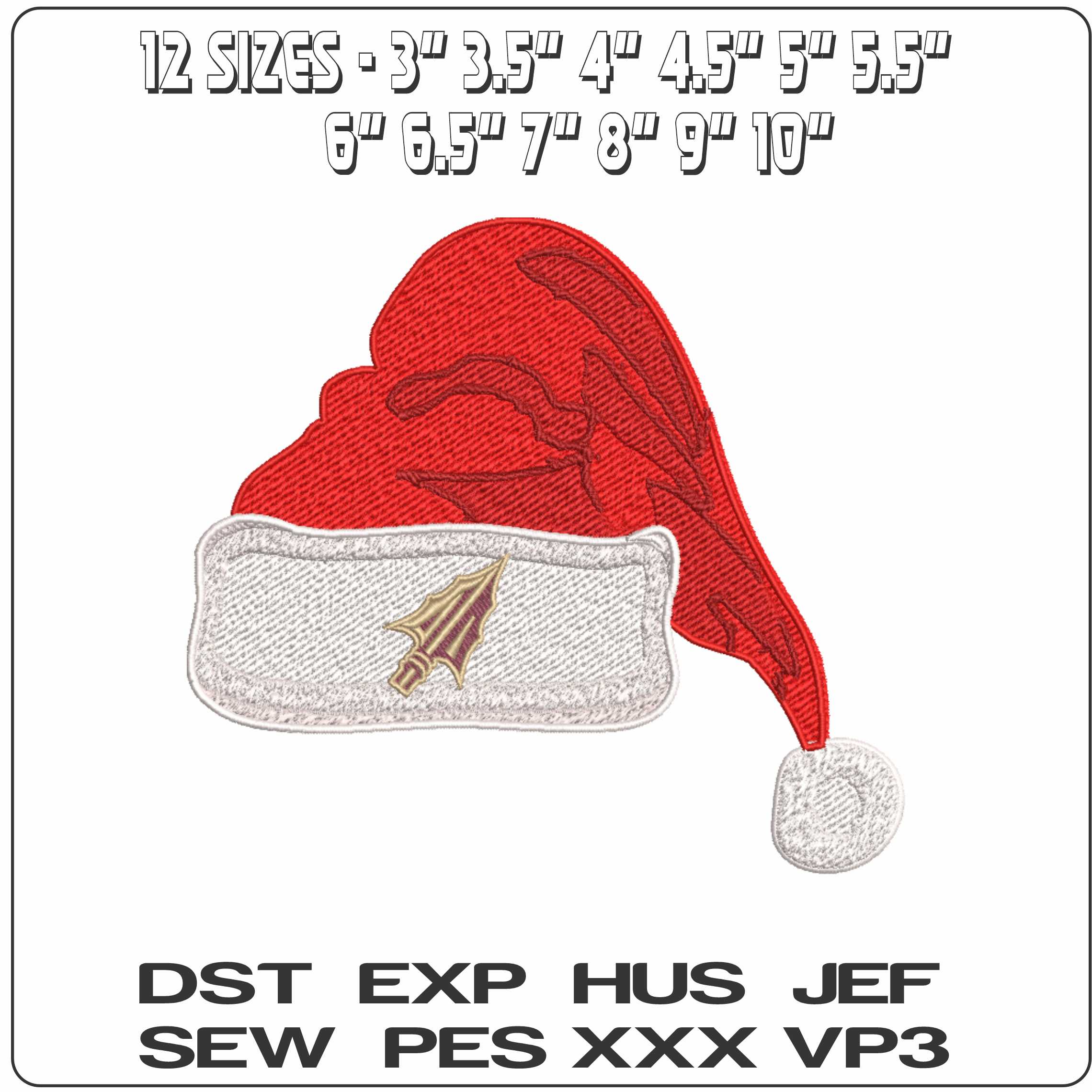 Santa Hat Florida State Seminoles Alternative - Elegant embroidery design file-instant download — view 2