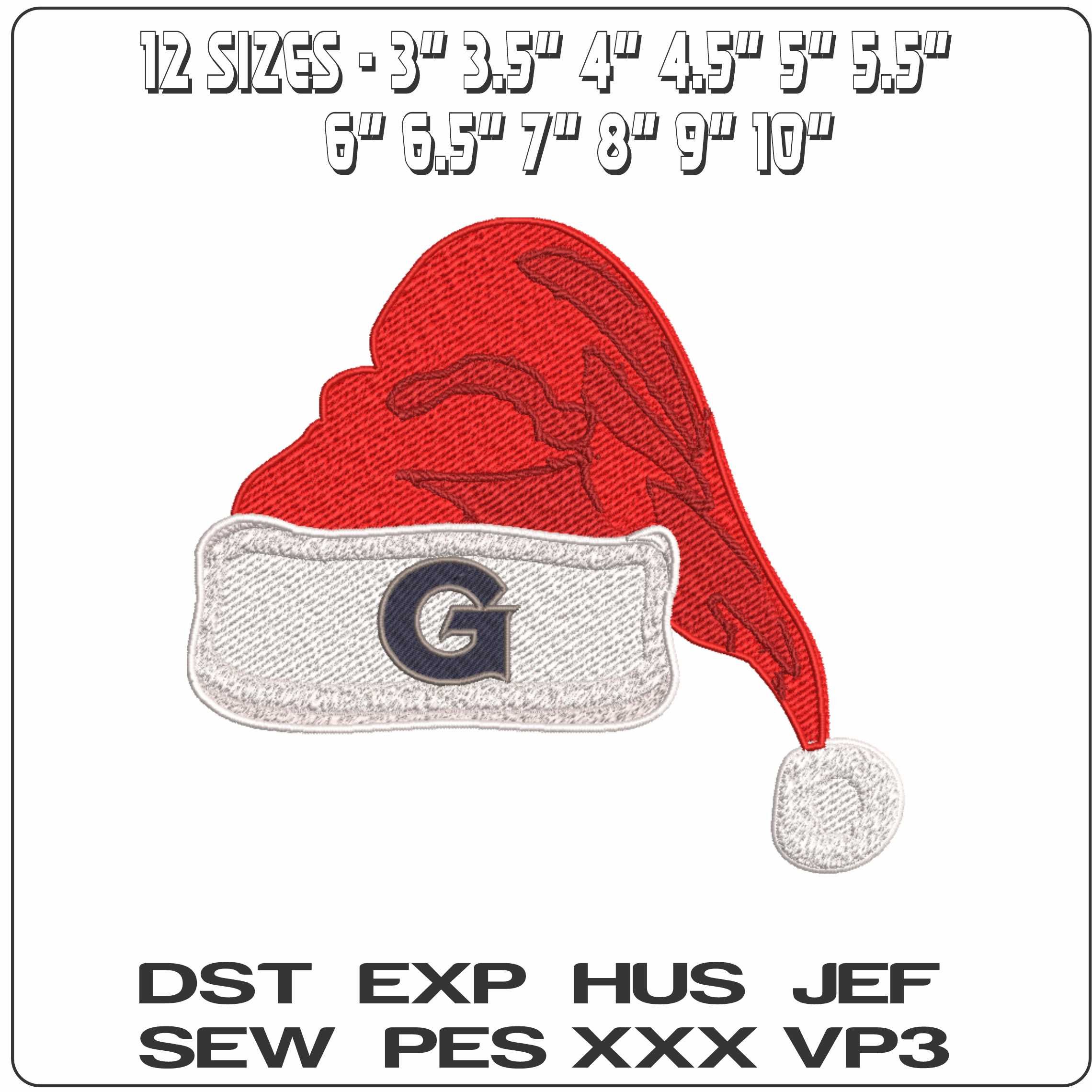 Santa Hat Georgetown Hoyas 1995 - Elegant embroidery design file-instant download — view 2
