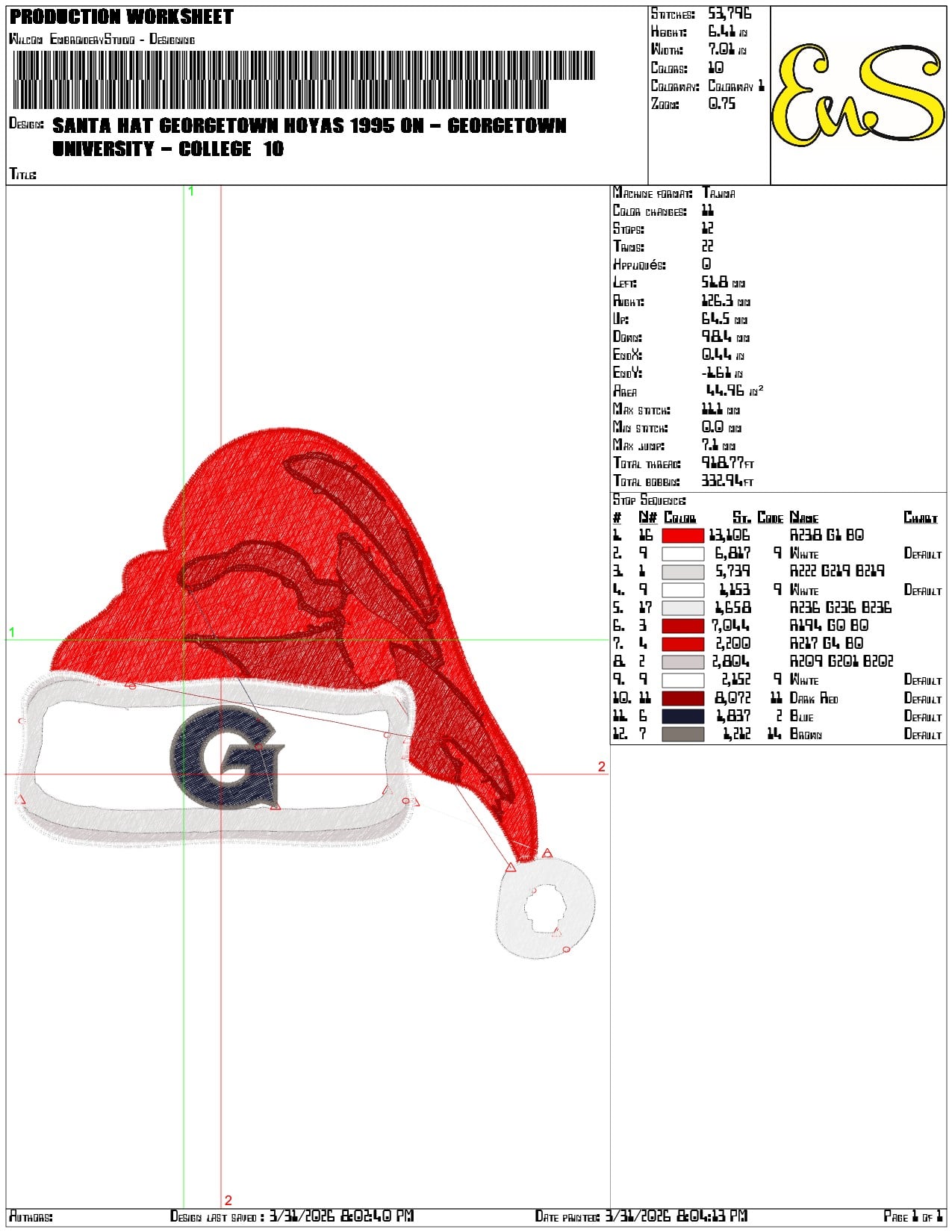 Santa Hat Georgetown Hoyas 1995 - Elegant embroidery design file-instant download — view 3