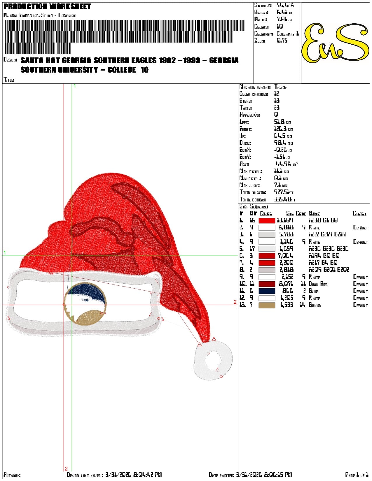 Santa Hat Georgia Southern Eagles 1982 1999 - Elegant embroidery design file-instant download — view 3