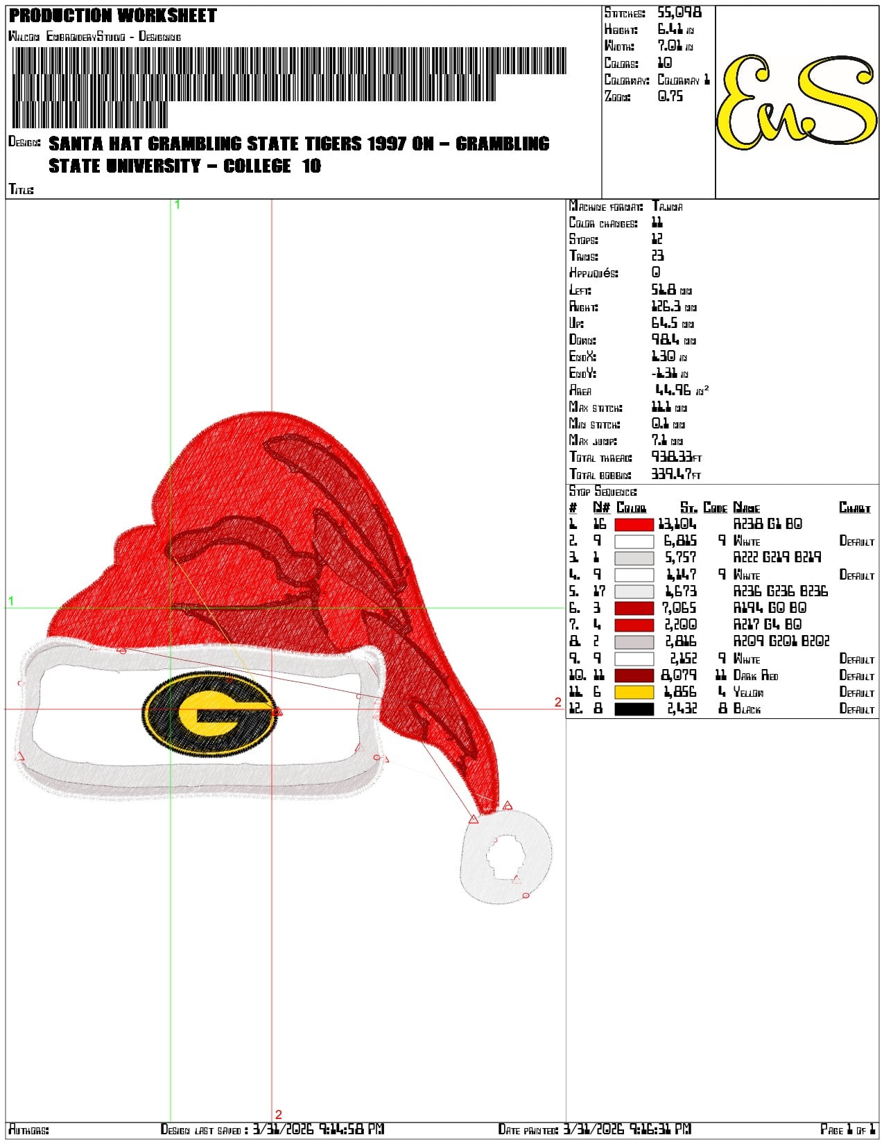 Santa Hat Grambling State Tigers 1997 - Elegant embroidery design file-instant download — view 3