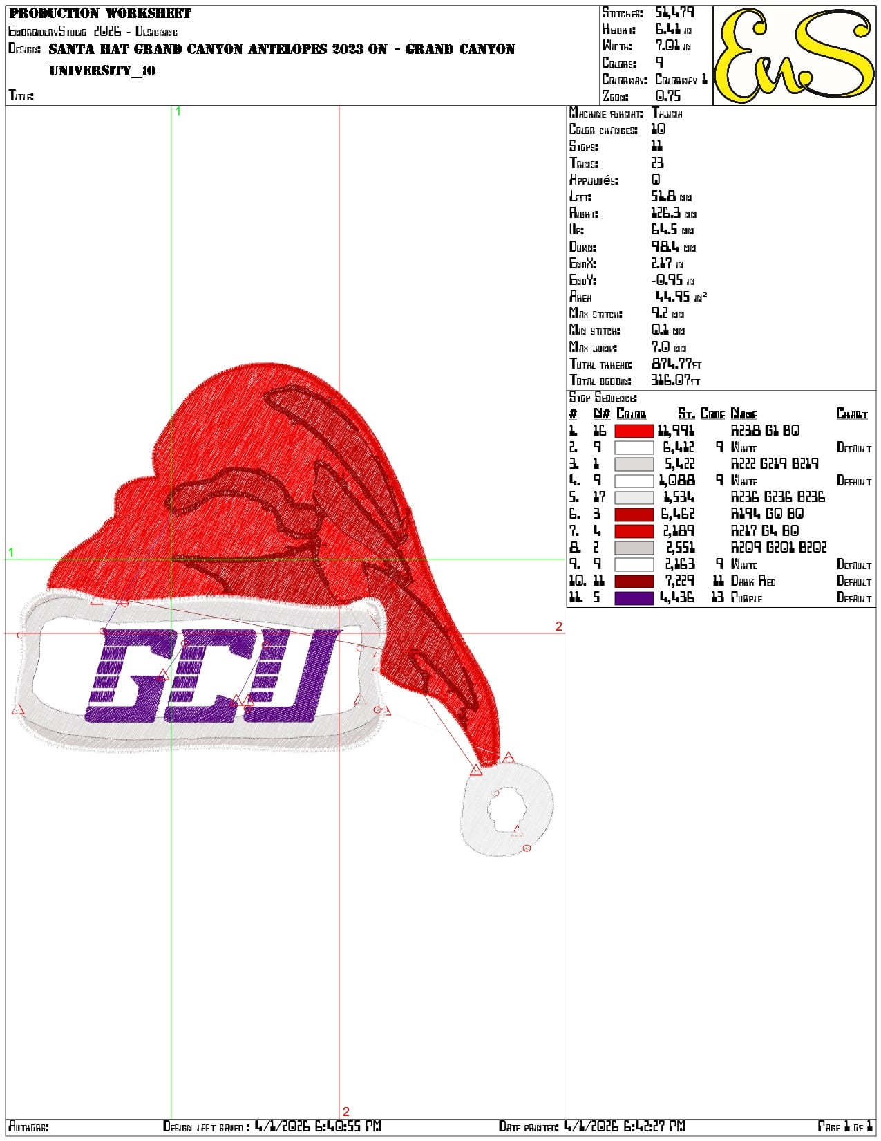 Santa Hat Grand Canyon Antelopes 2023 - Elegant embroidery design file-instant download — view 3