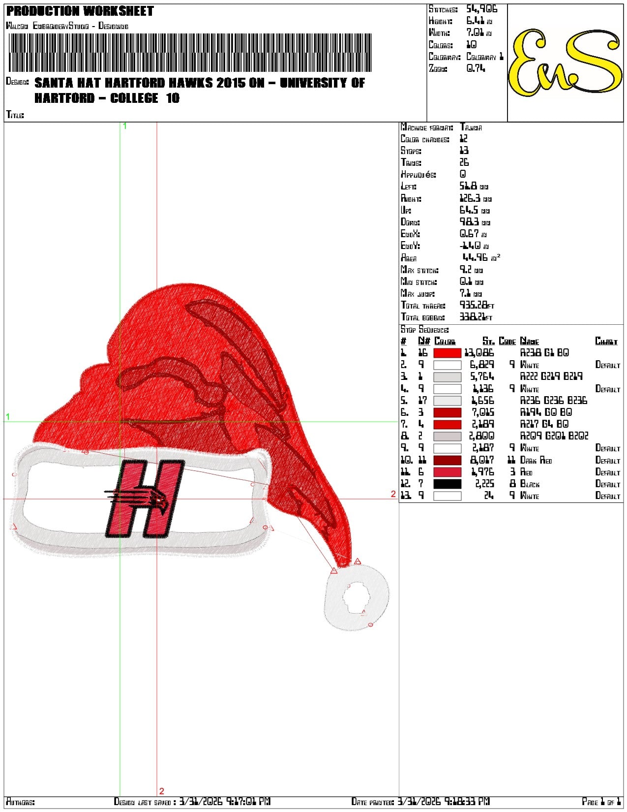 Santa Hat Hartford Hawks 2015 - Elegant embroidery design file-instant download — view 3