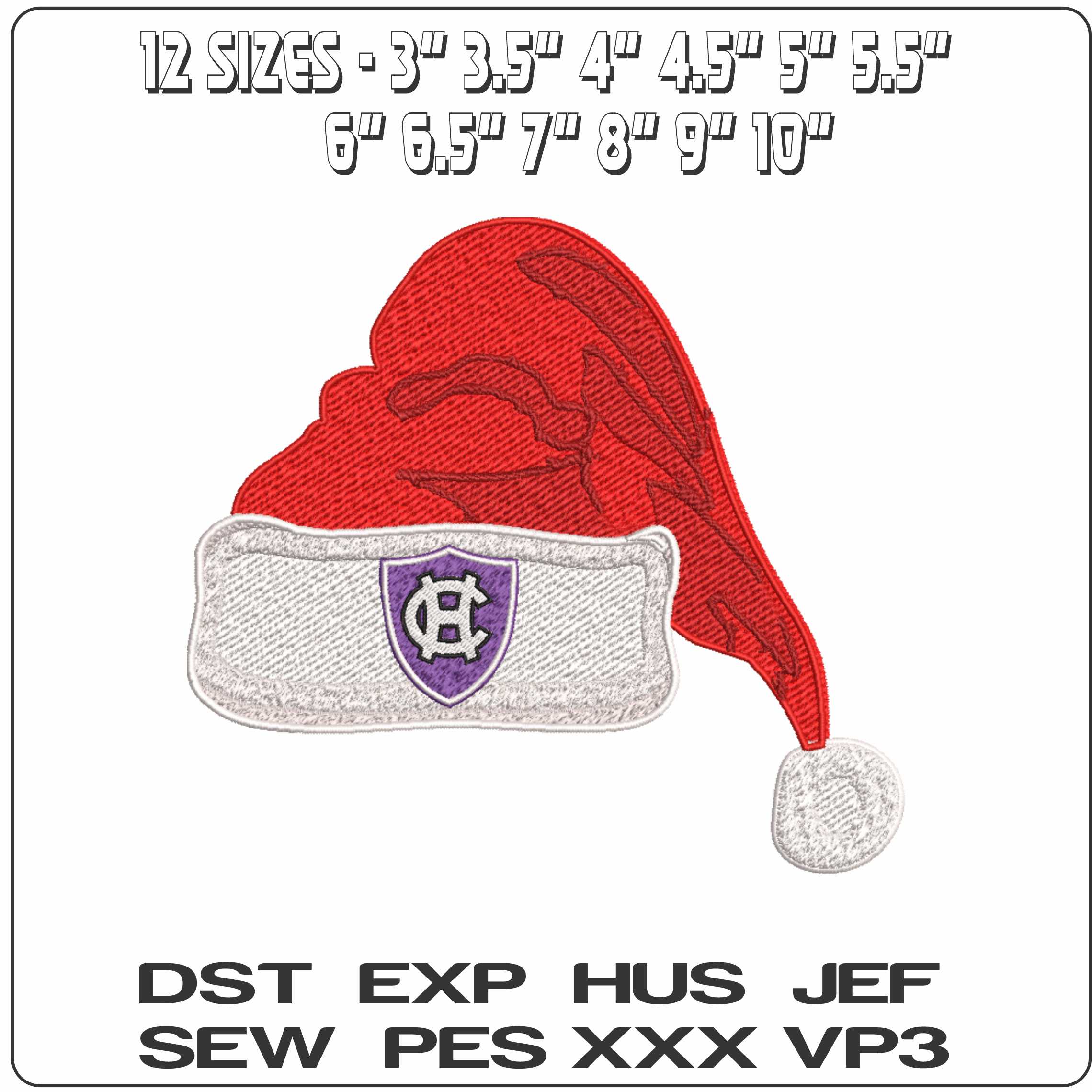Santa Hat Holy Cross Crusaders 2018 - Elegant embroidery design file-instant download — view 2