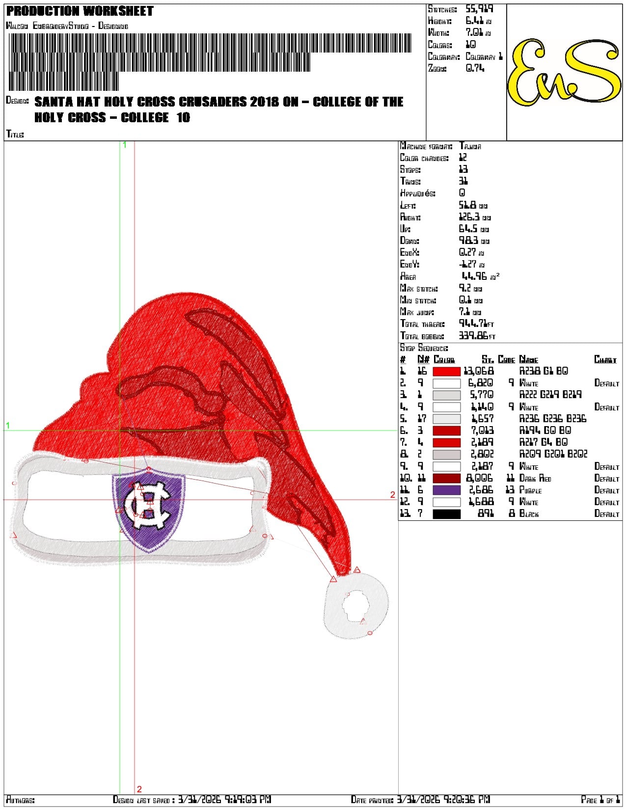Santa Hat Holy Cross Crusaders 2018 - Elegant embroidery design file-instant download — view 3