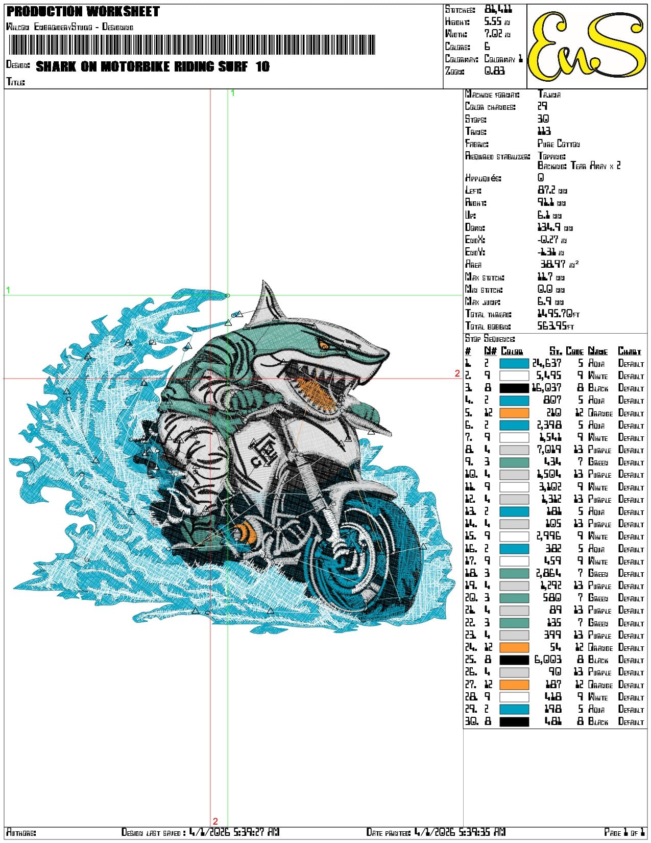 Shark on Motorbike Riding Surf - Elegant embroidery design file-instant download — view 3
