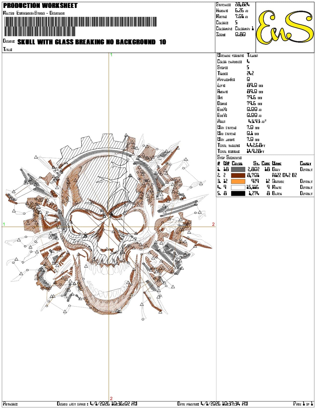 Skull with Glass breaking no Background - Elegant embroidery design file-instant download — view 3