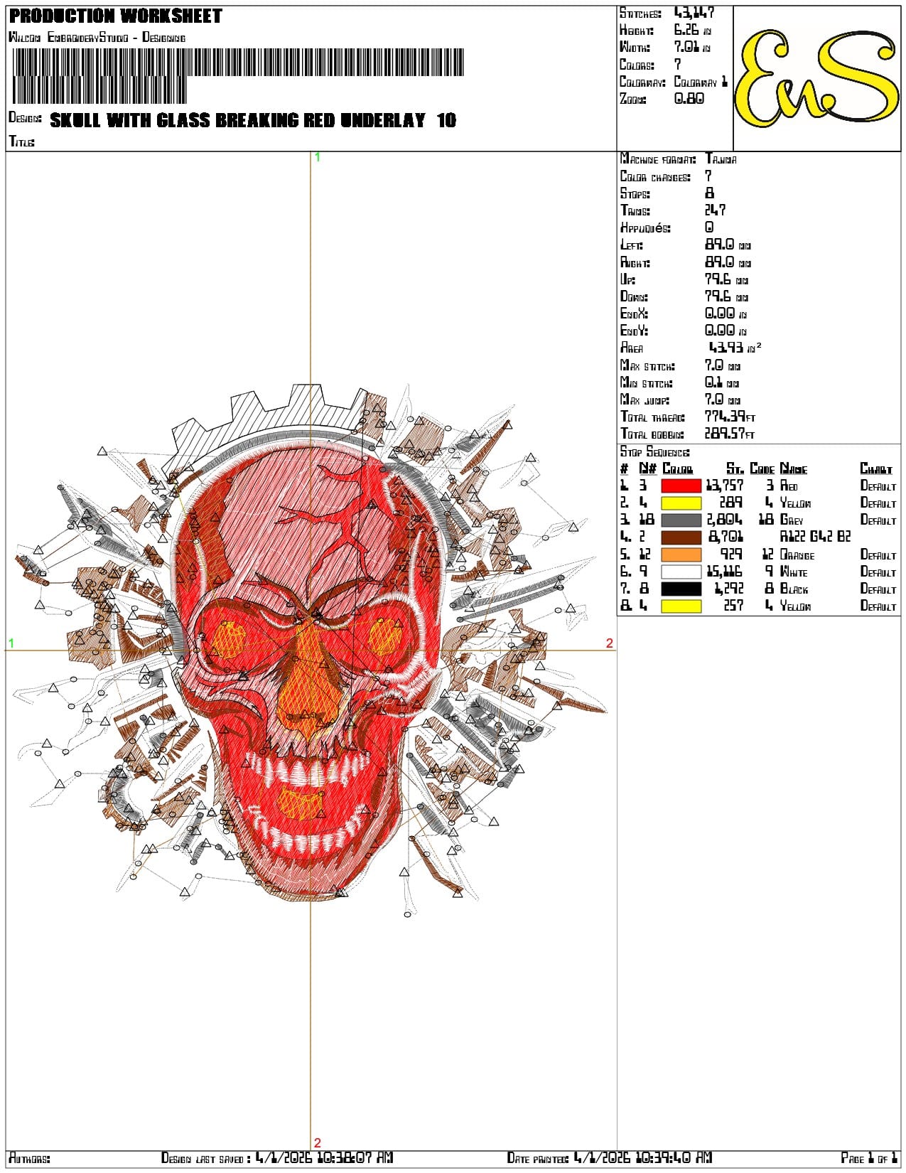 Skull with Glass breaking red underlay - Elegant embroidery design file-instant download — view 3
