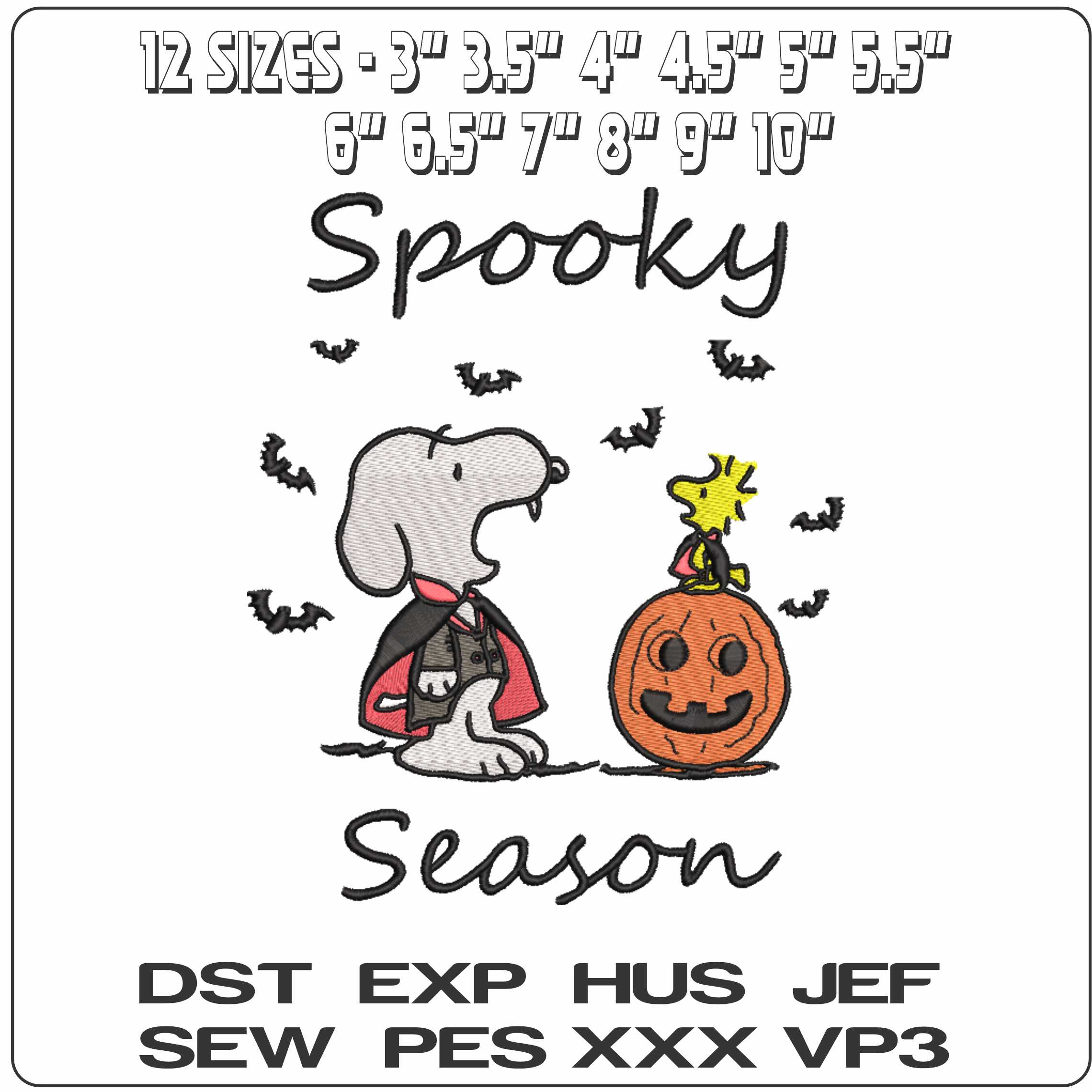 Snoopy Vampire Spooky Season Snoopy and Woodstock - Elegant embroidery design file-instant download — view 2