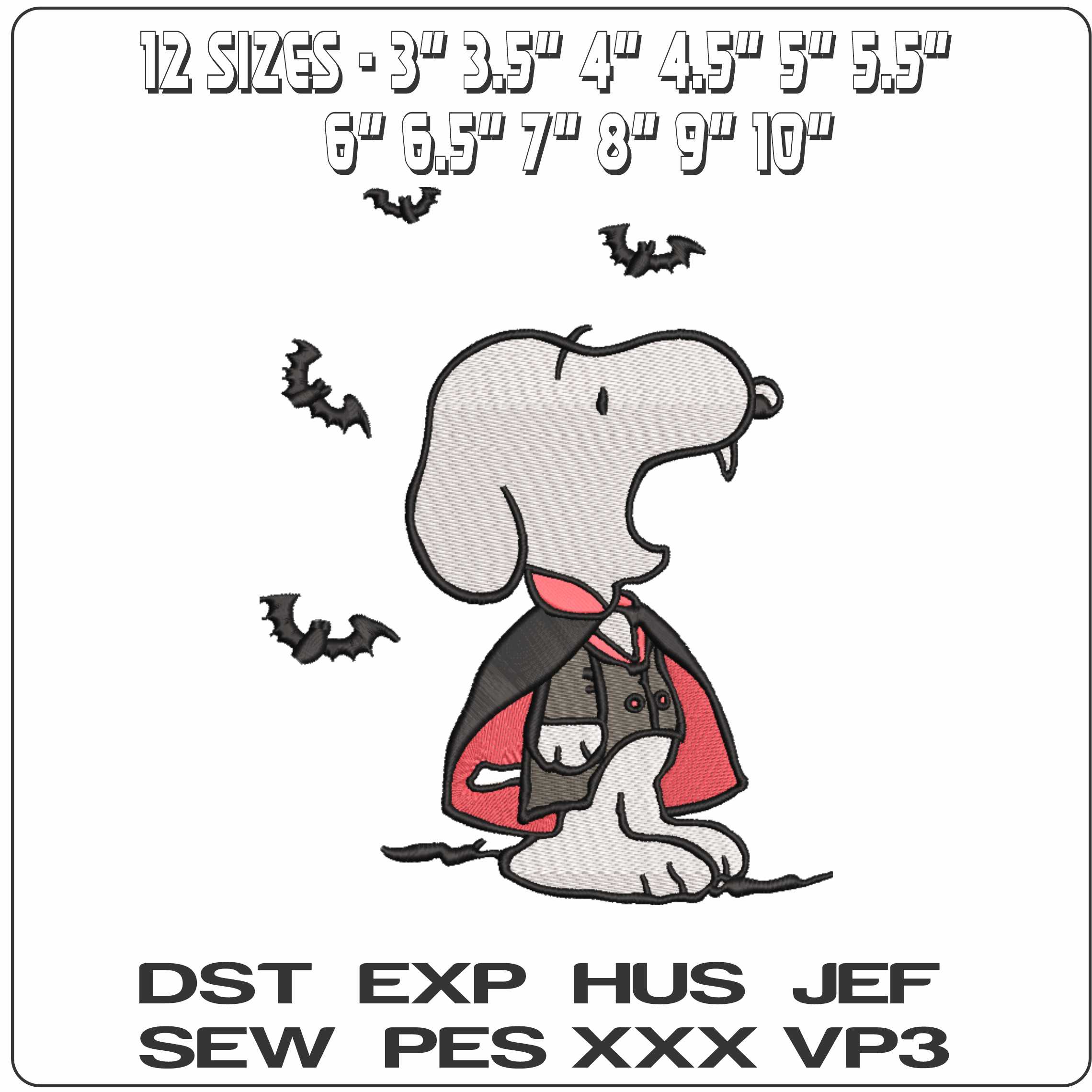 Snoopy Vampire with Bats Snoopy and Woodstock - Elegant embroidery design file-instant download — view 2