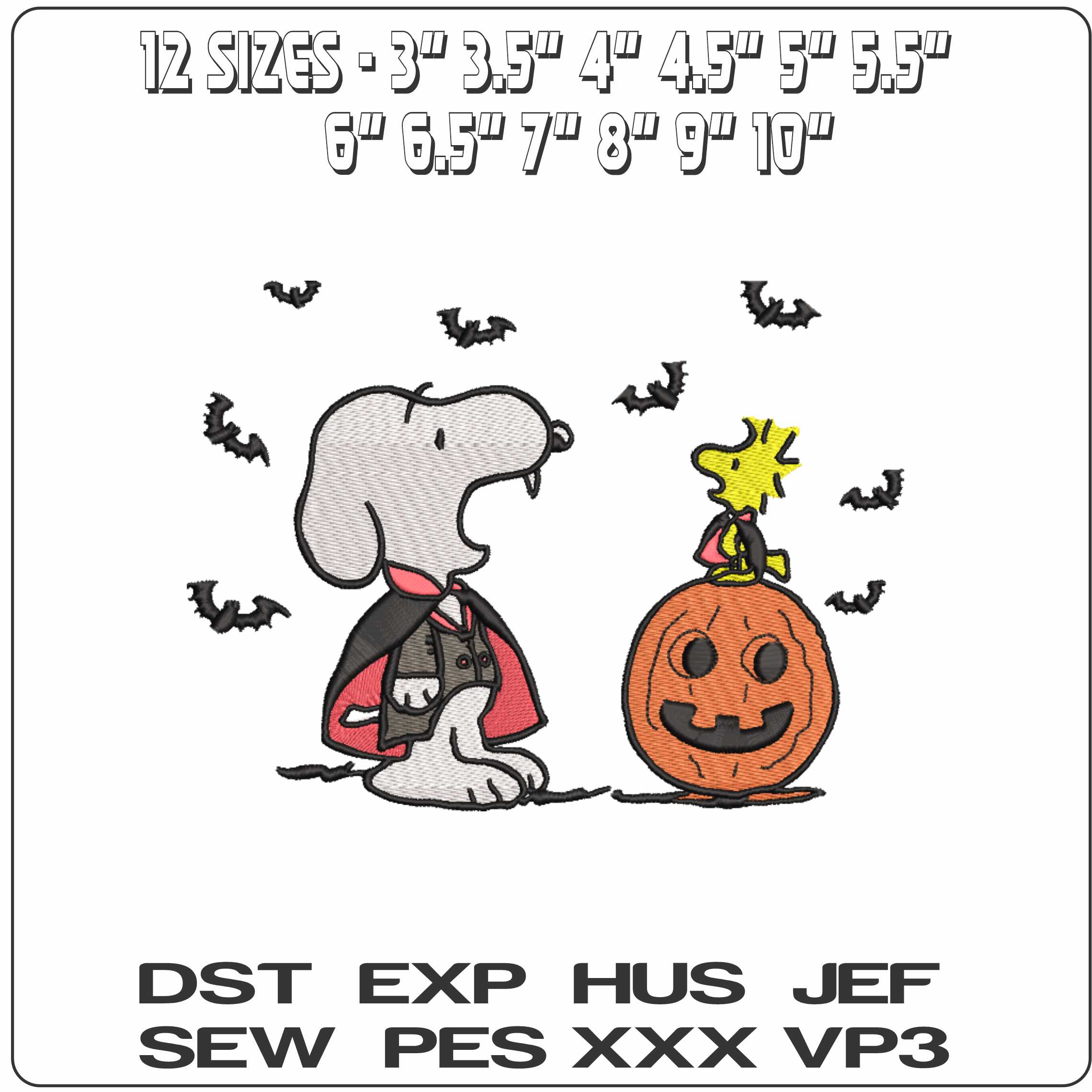 Snoopy Vampire Woodstock Pumpkin Snoopy and Woodstock - Elegant embroidery design file-instant download — view 2