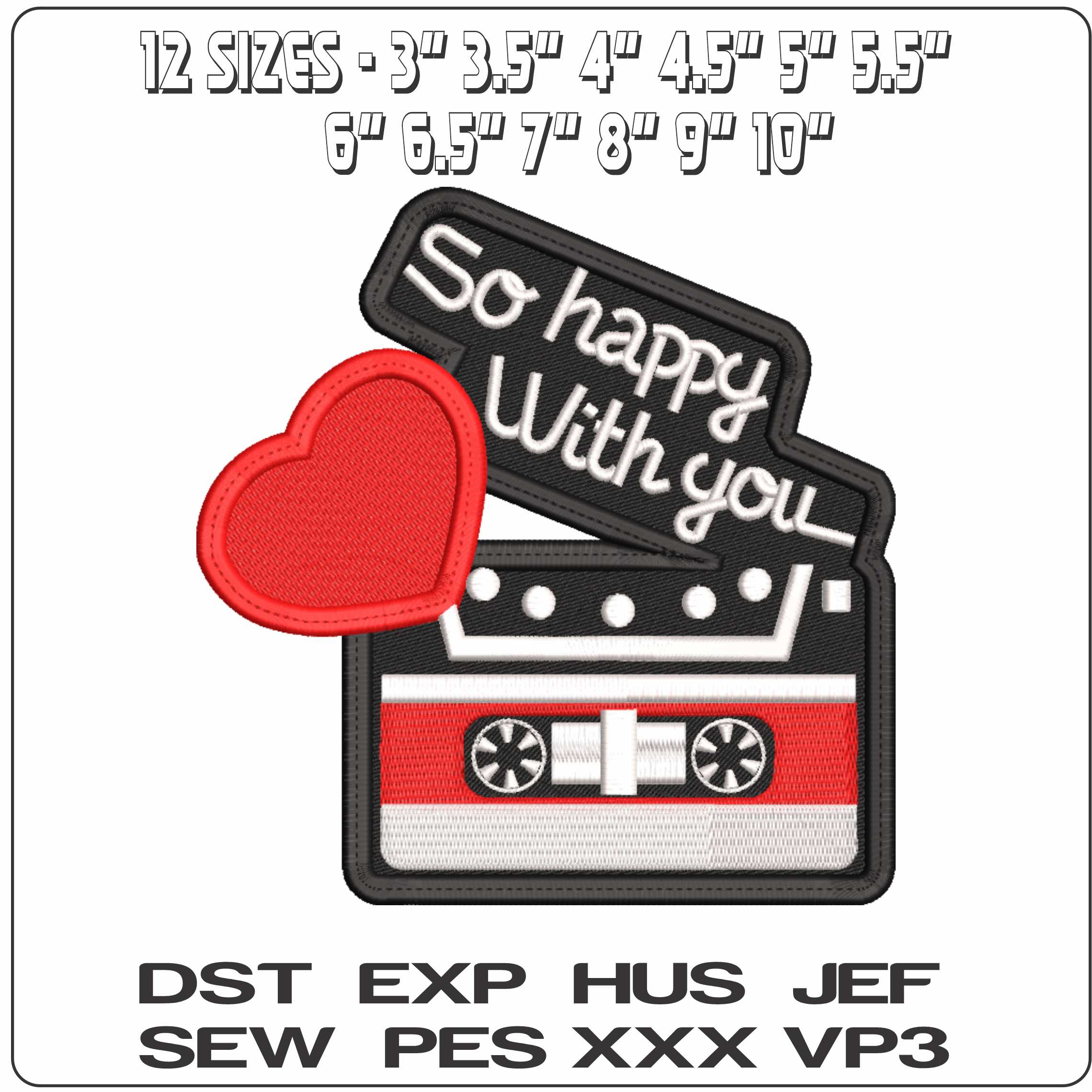 So Happy with Cassette - Elegant embroidery design file-instant download — view 2