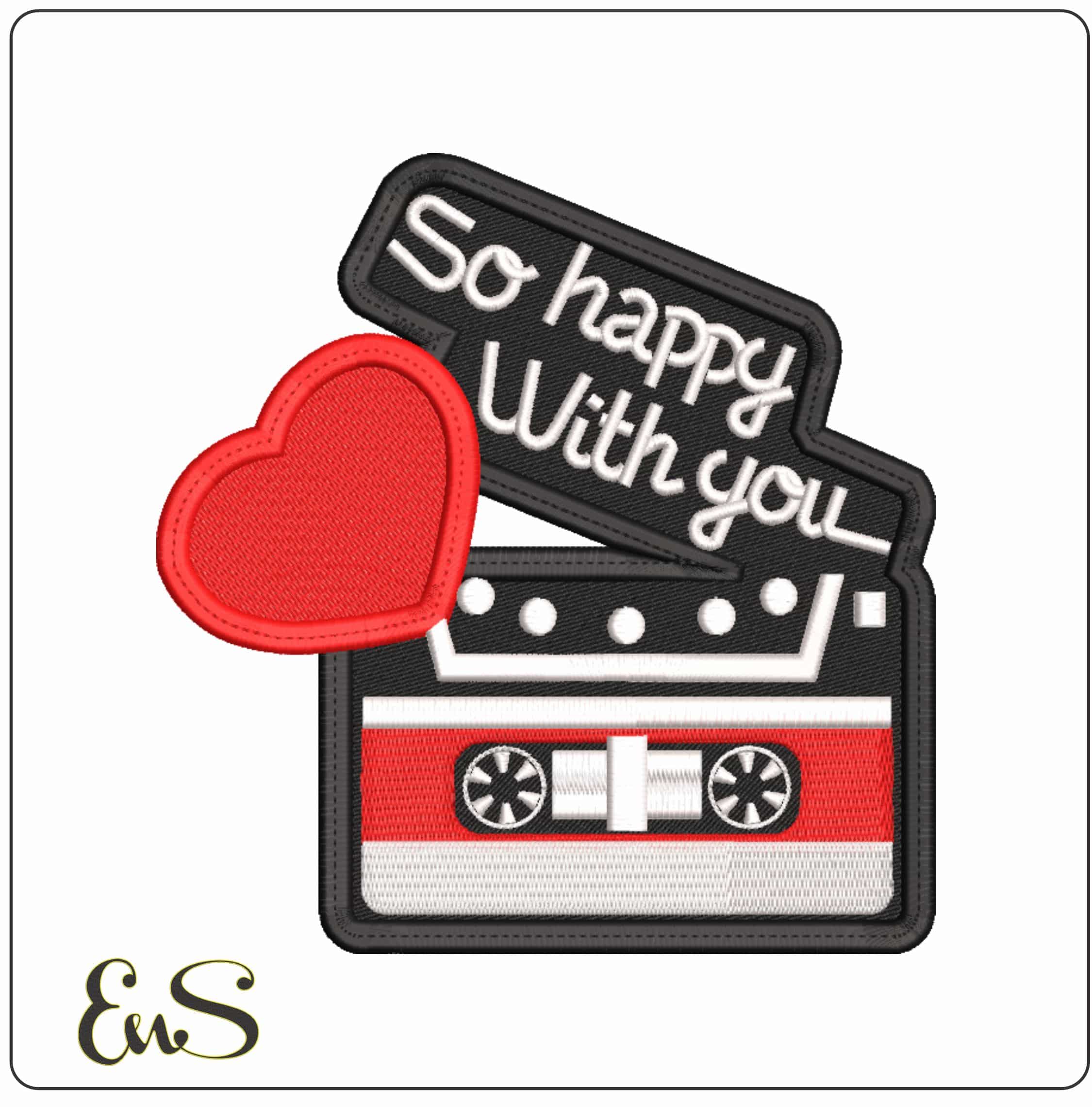 So Happy with Cassette - Elegant embroidery design file-instant download