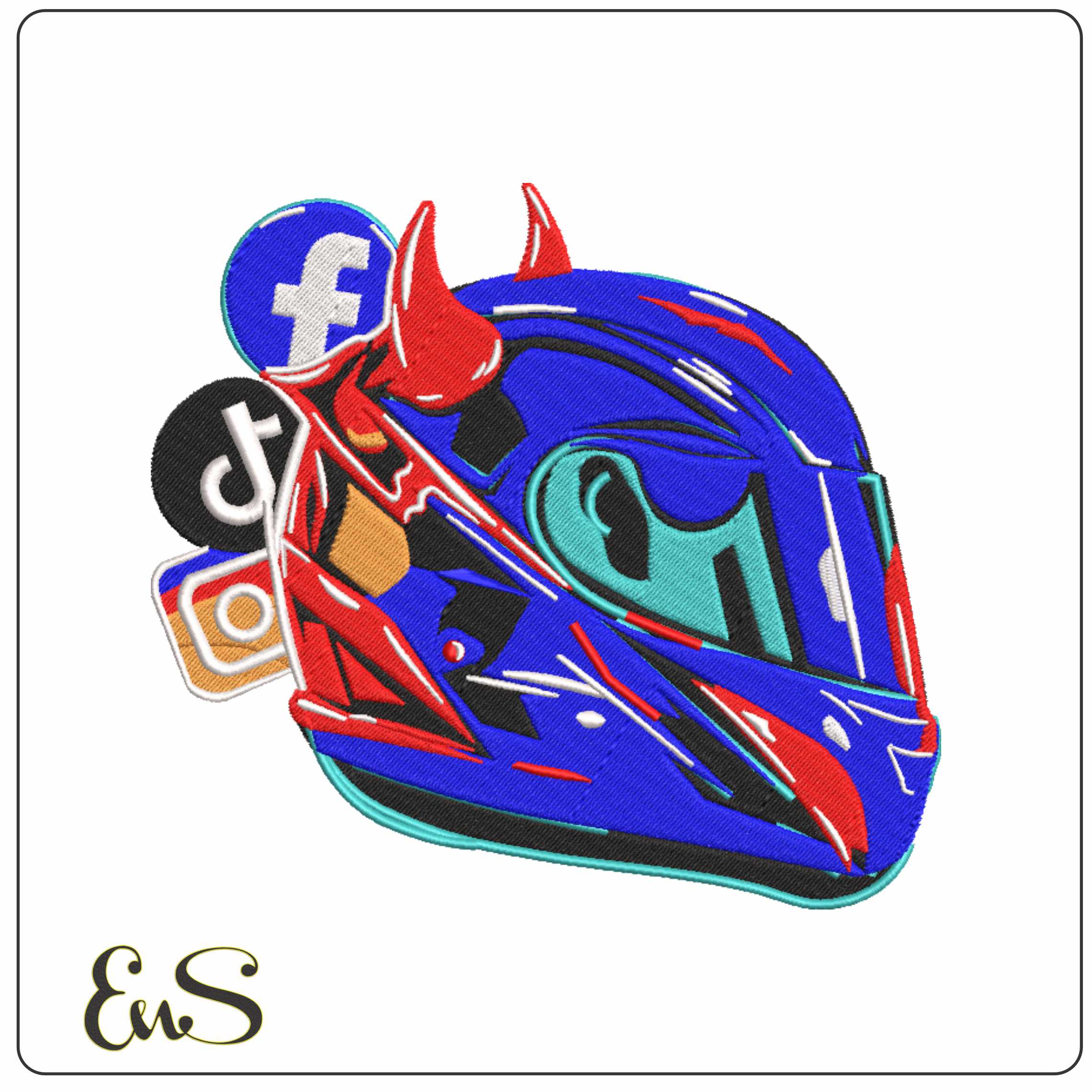 Social Media Motorbike Crash Helmet - Elegant embroidery design file-instant download