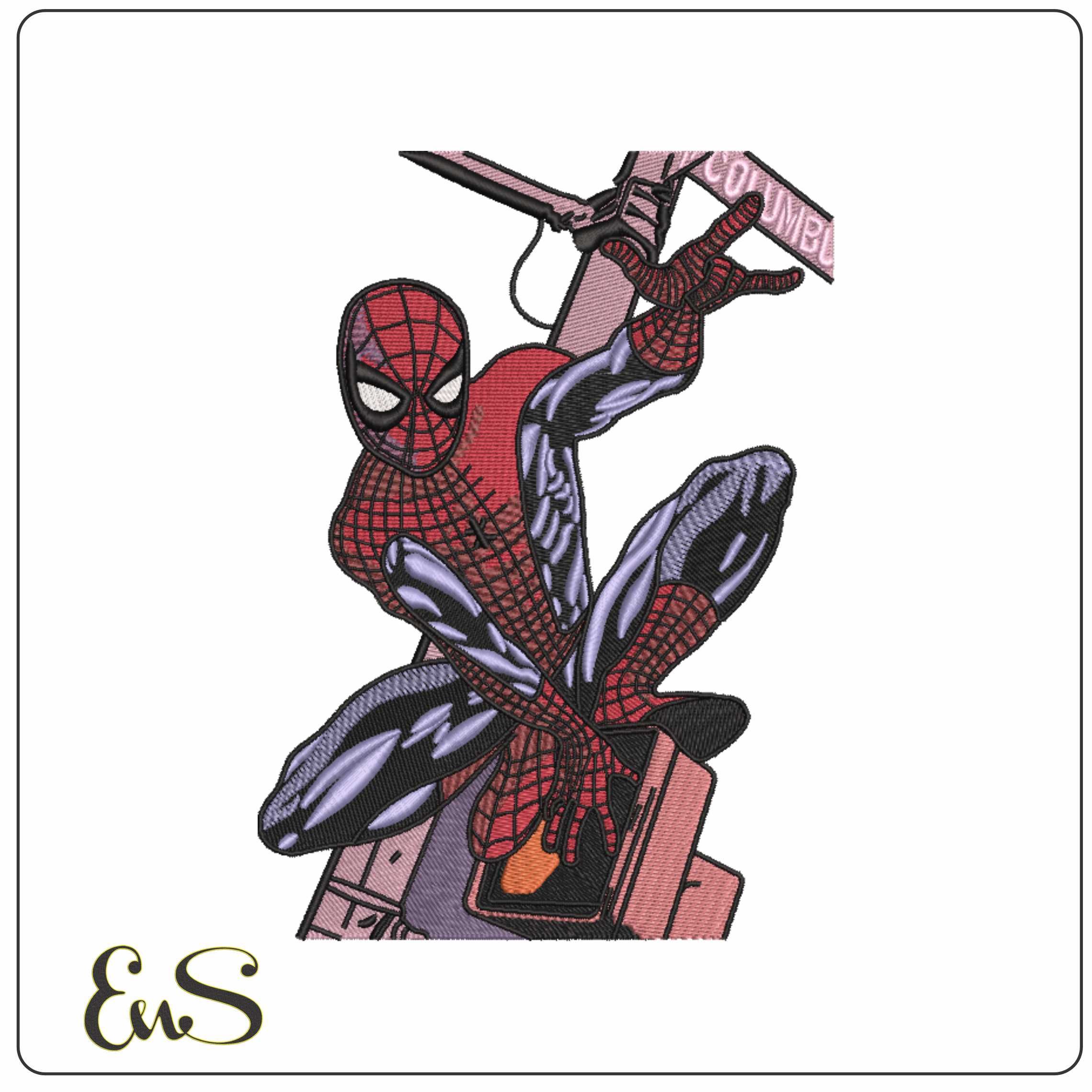 Spideman on street Sign - Elegant embroidery design file-instant download