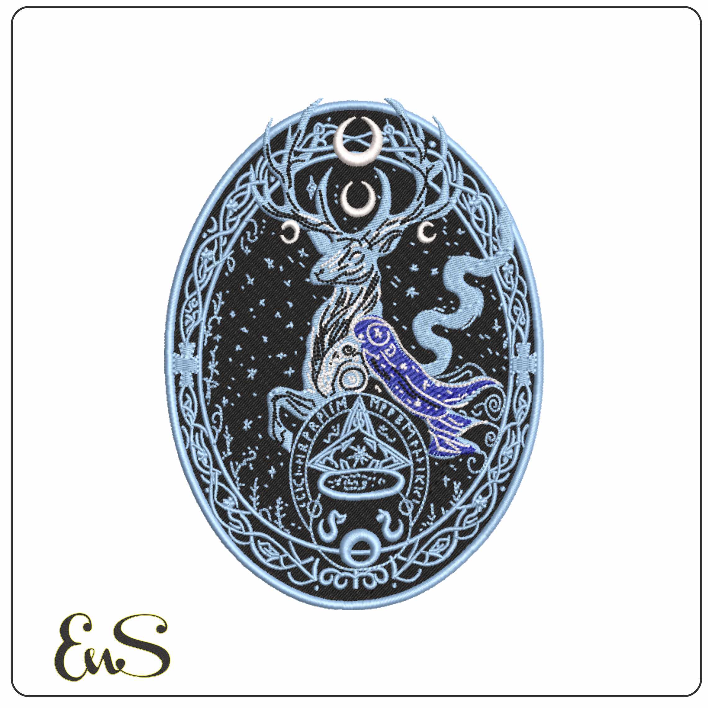 Stag Snakes and Stars and Moon - Elegant embroidery design file-instant download