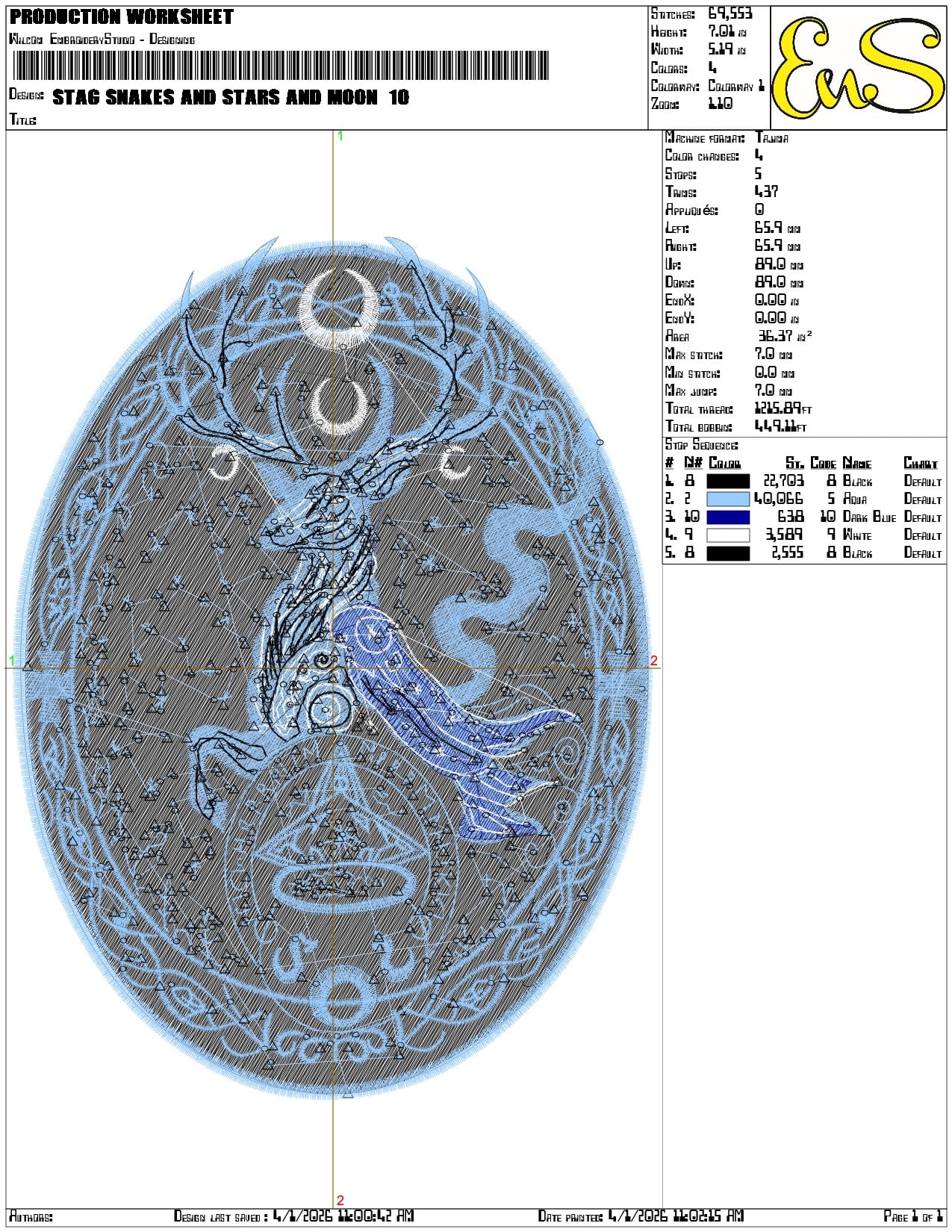 Stag Snakes and Stars and Moon - Elegant embroidery design file-instant download — view 3