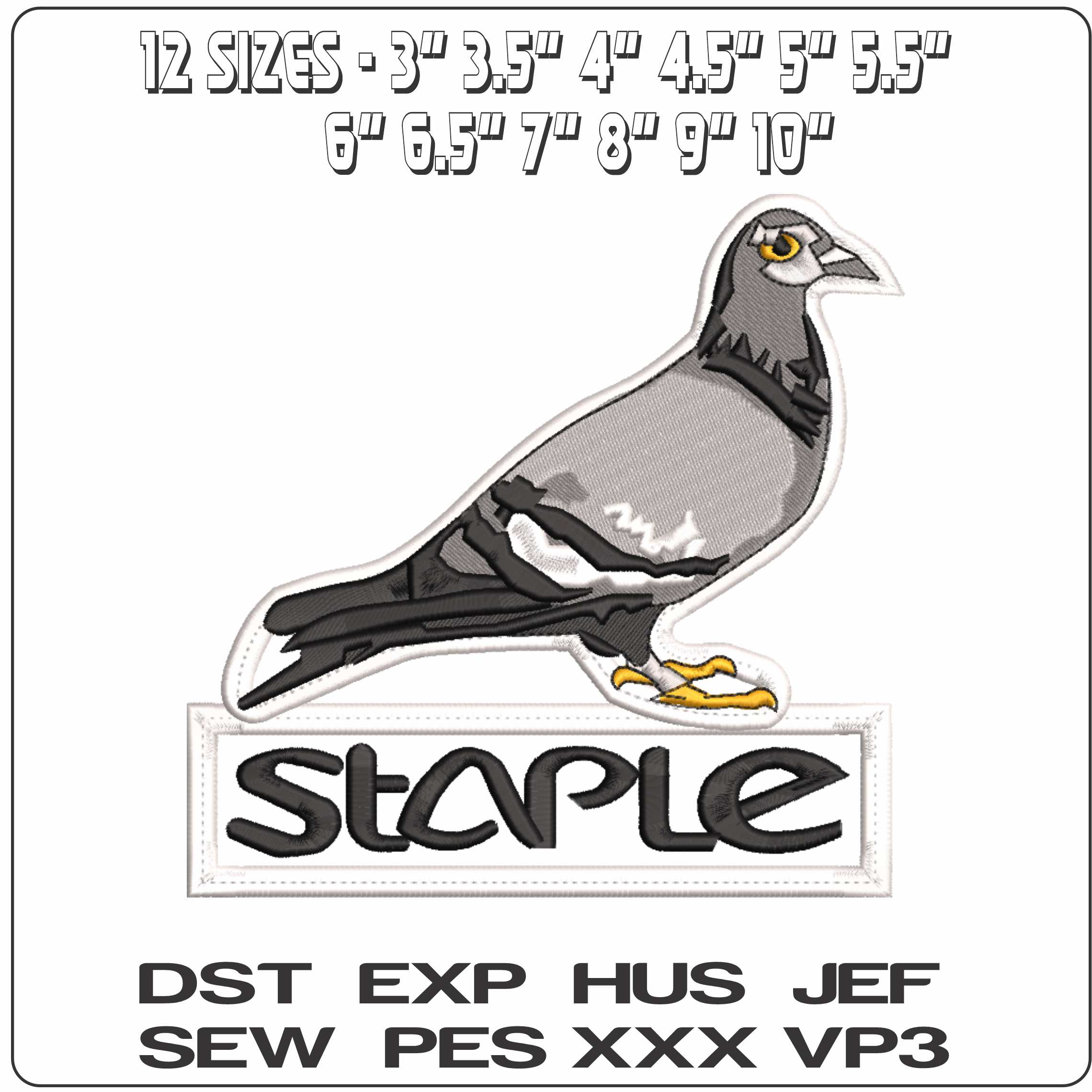 Staple Pigeon Patch - Elegant embroidery design file-instant download — view 2