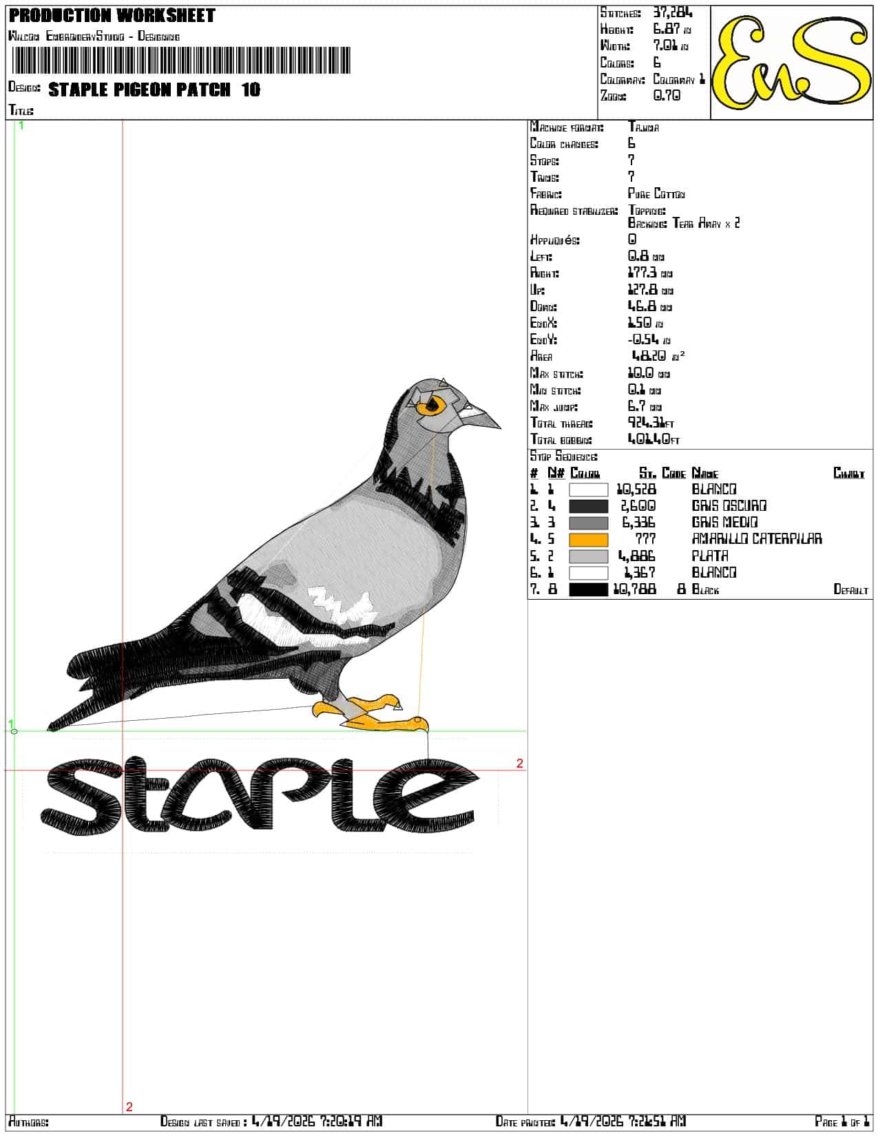 Staple Pigeon Patch - Elegant embroidery design file-instant download — view 3