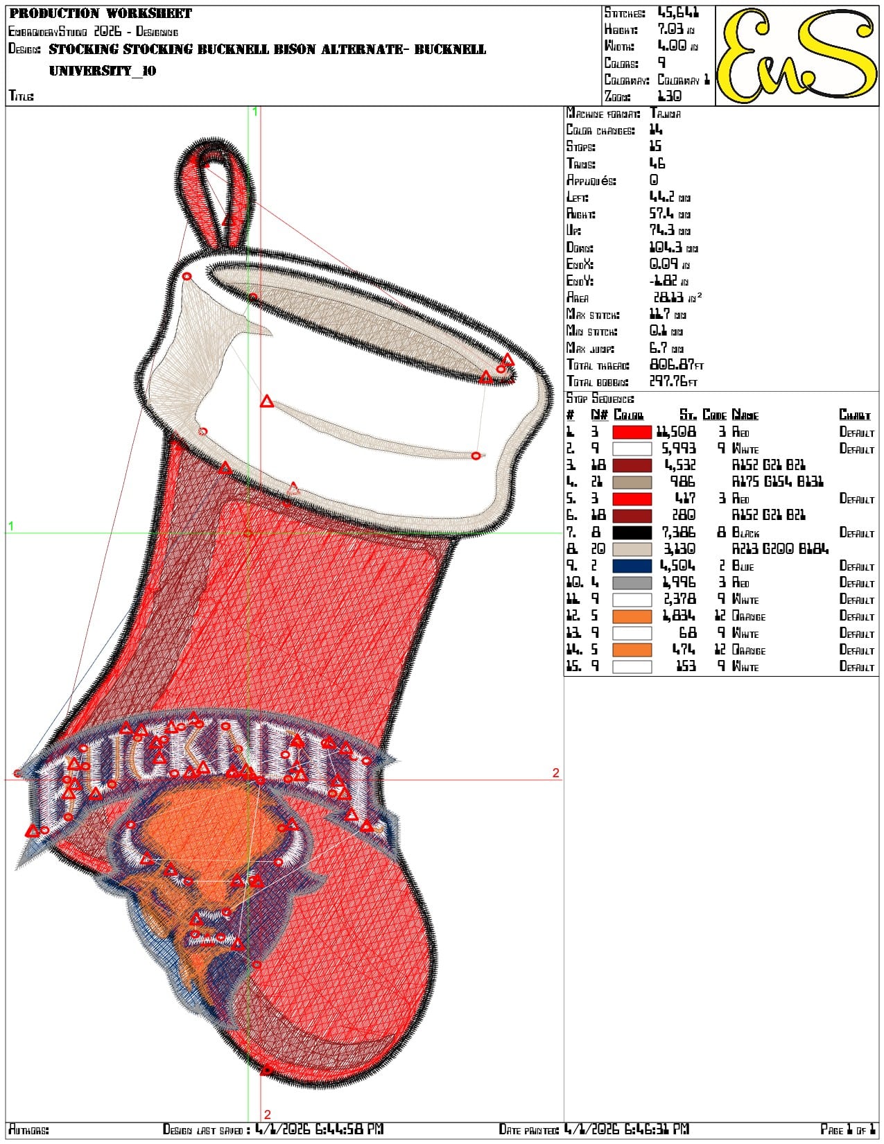 Stocking Stocking Bucknell Bison Alternate - Elegant embroidery design file-instant download — view 3
