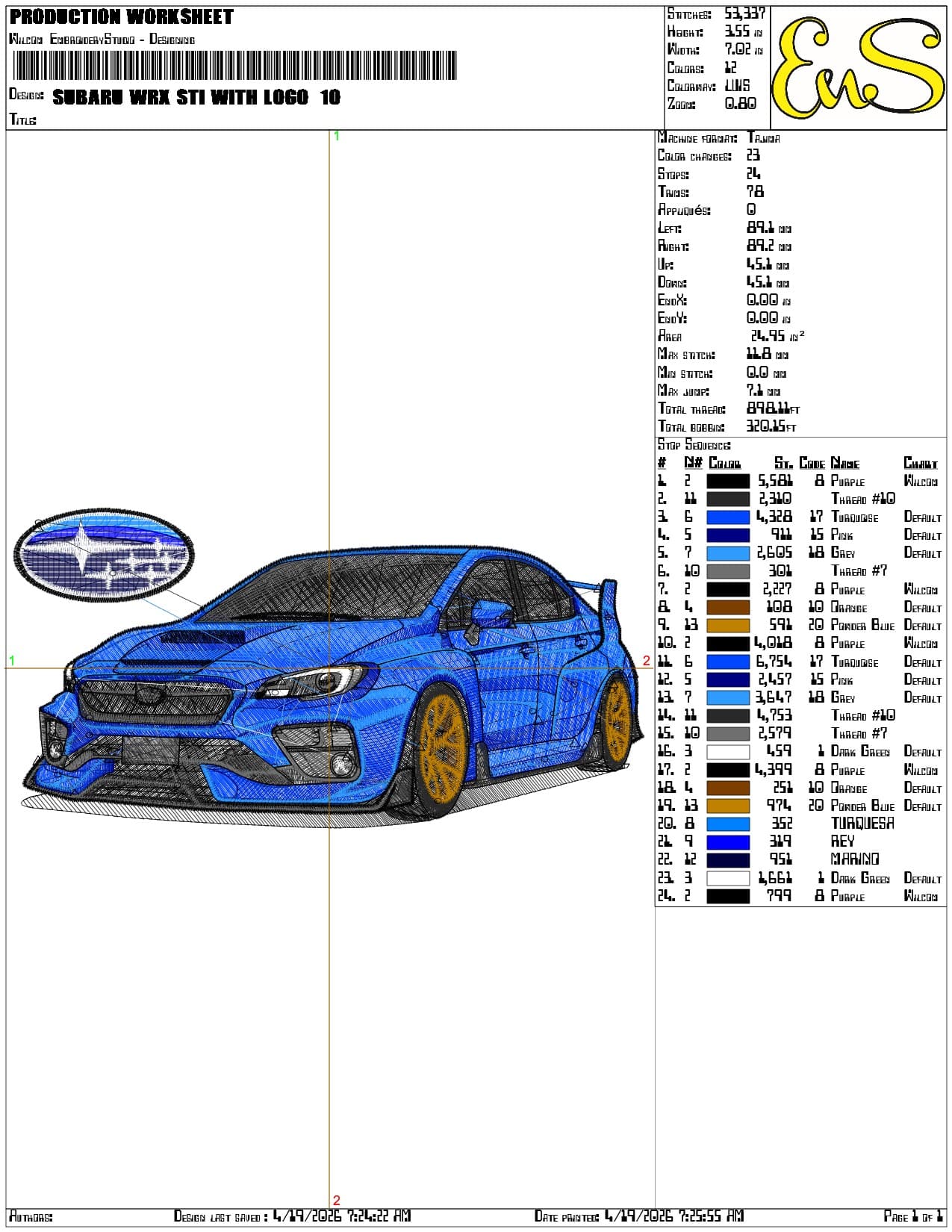 Subaru WRX STI with Logo - Elegant embroidery design file-instant download — view 3