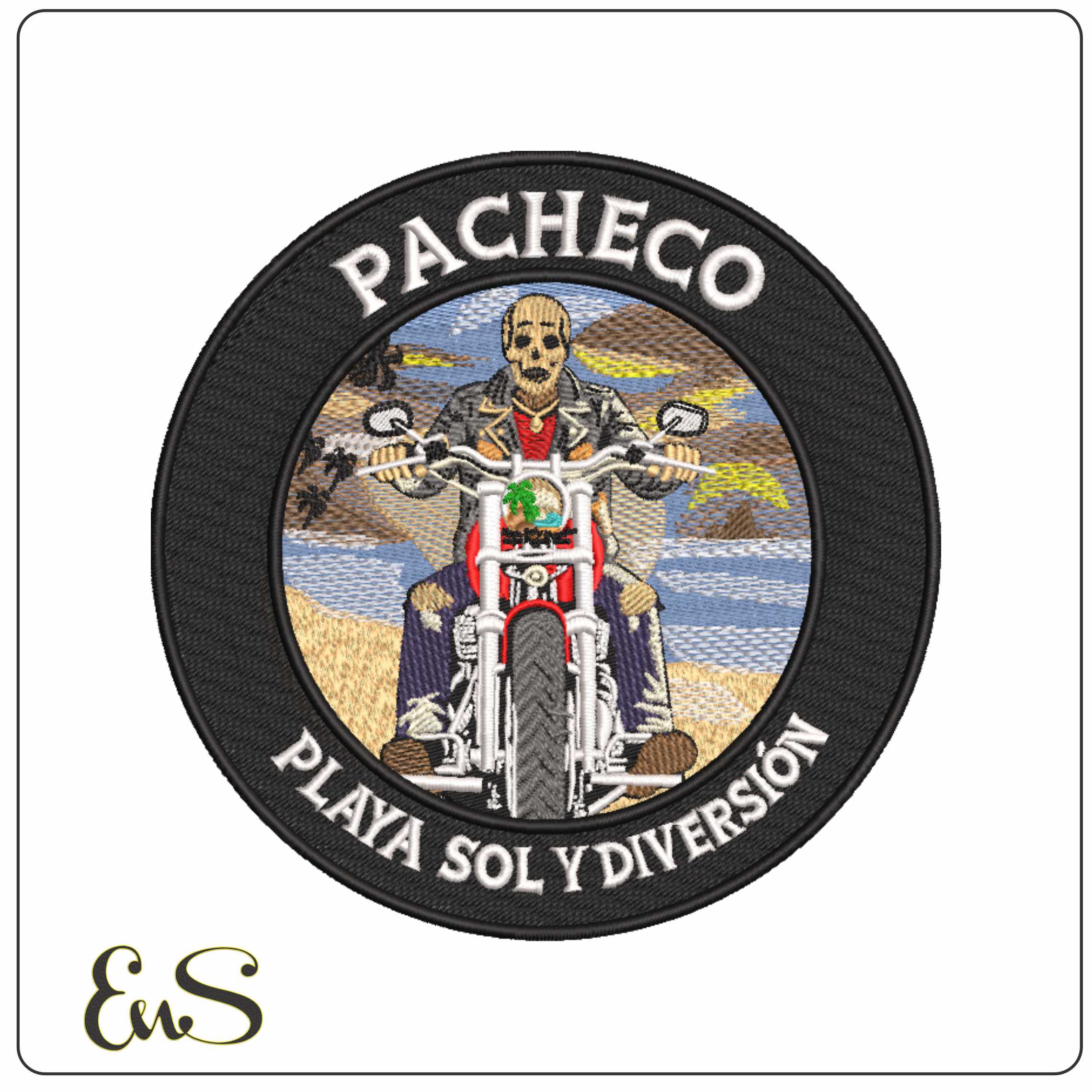 Sun Beach Fun Motor Cycle Skeleton - Elegant embroidery design file-instant download
