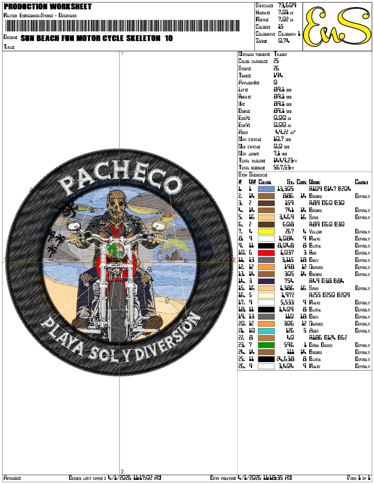Sun Beach Fun Motor Cycle Skeleton - Elegant embroidery design file-instant download — view 3