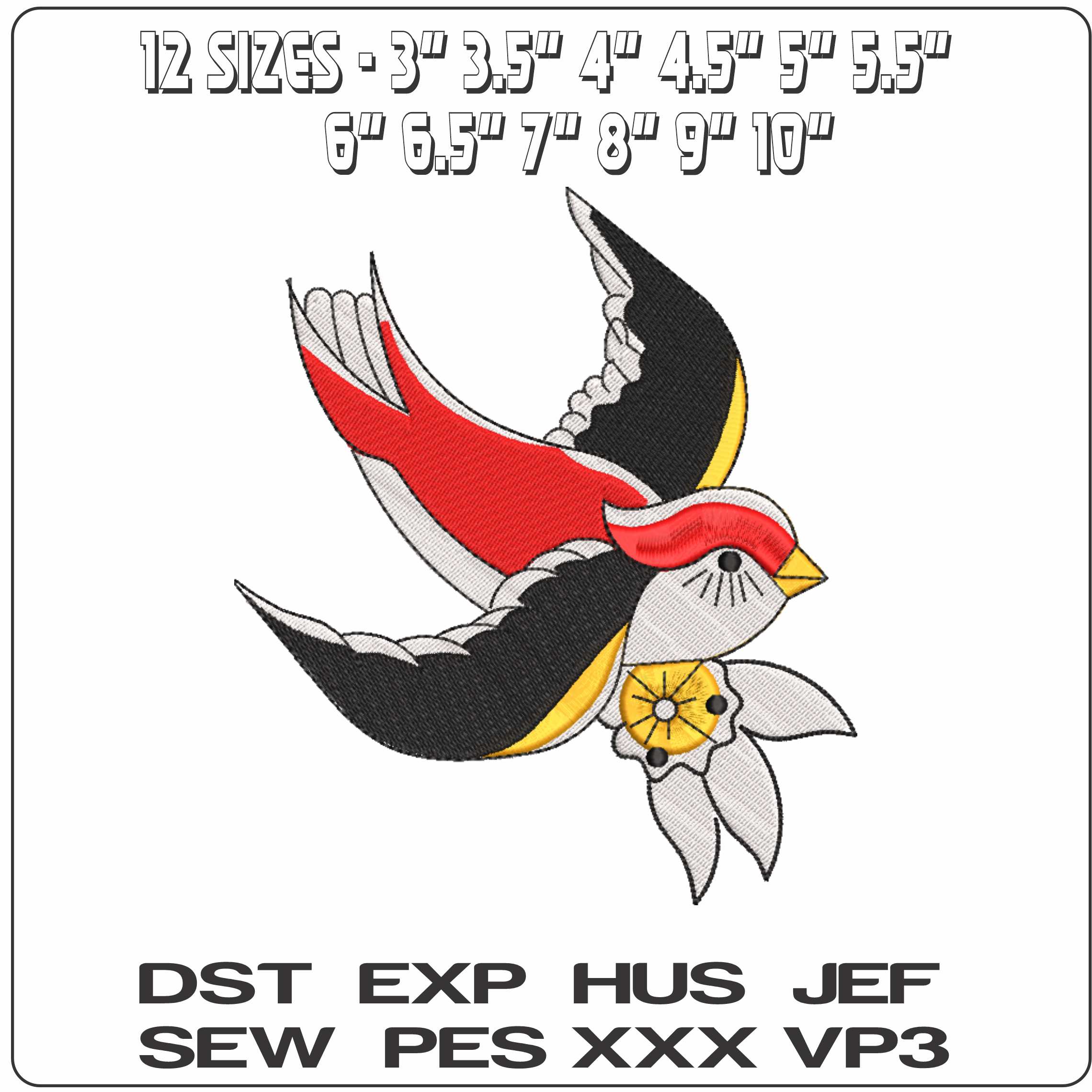 Swallow - Elegant embroidery design file-instant download — view 2