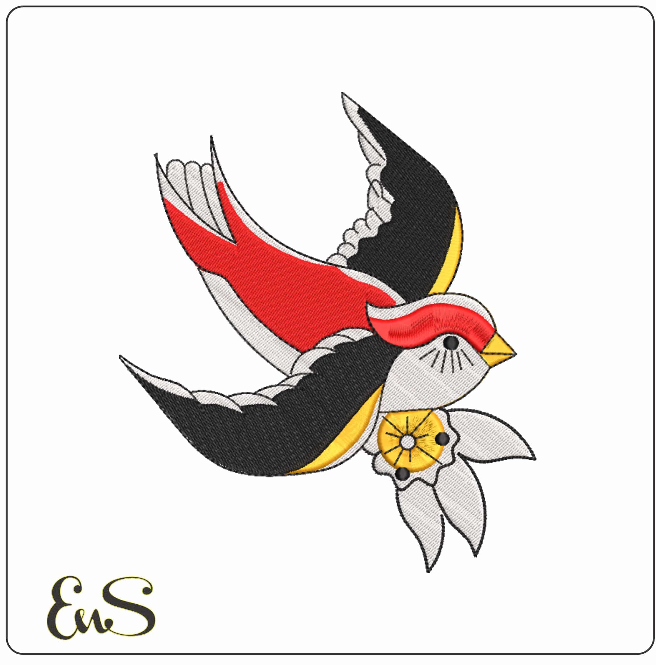 Swallow - Elegant embroidery design file-instant download