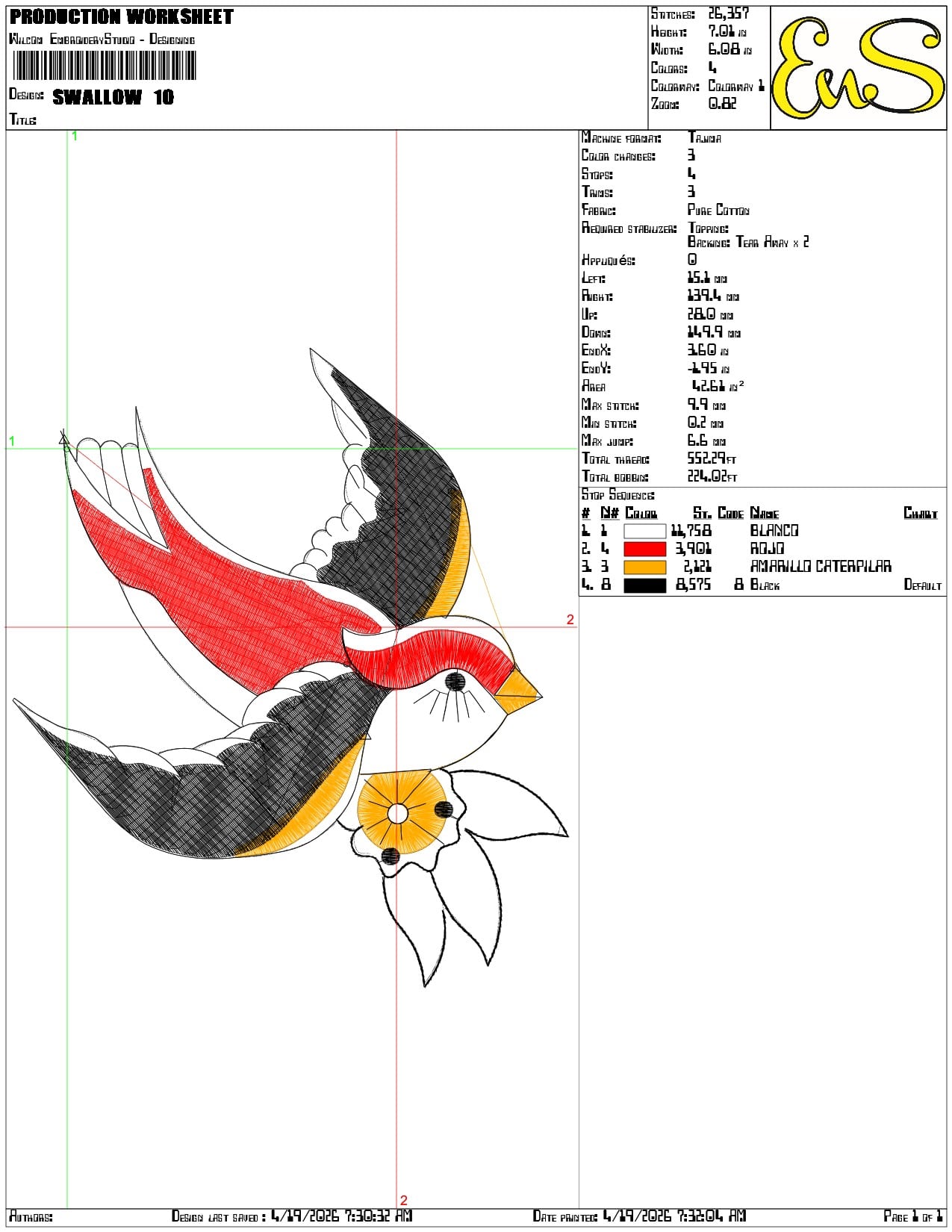 Swallow - Elegant embroidery design file-instant download — view 3