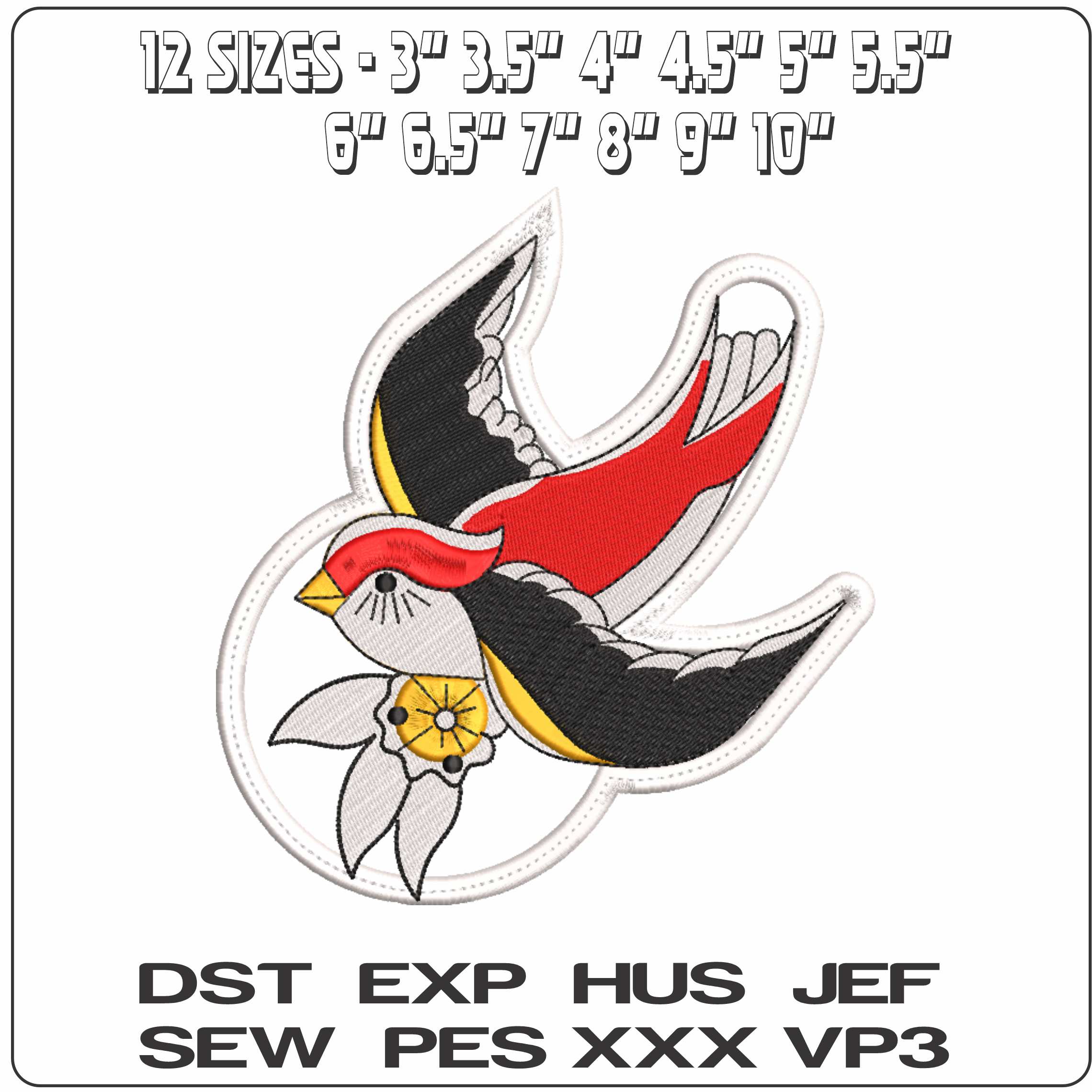 Swallow Patch - Elegant embroidery design file-instant download — view 2