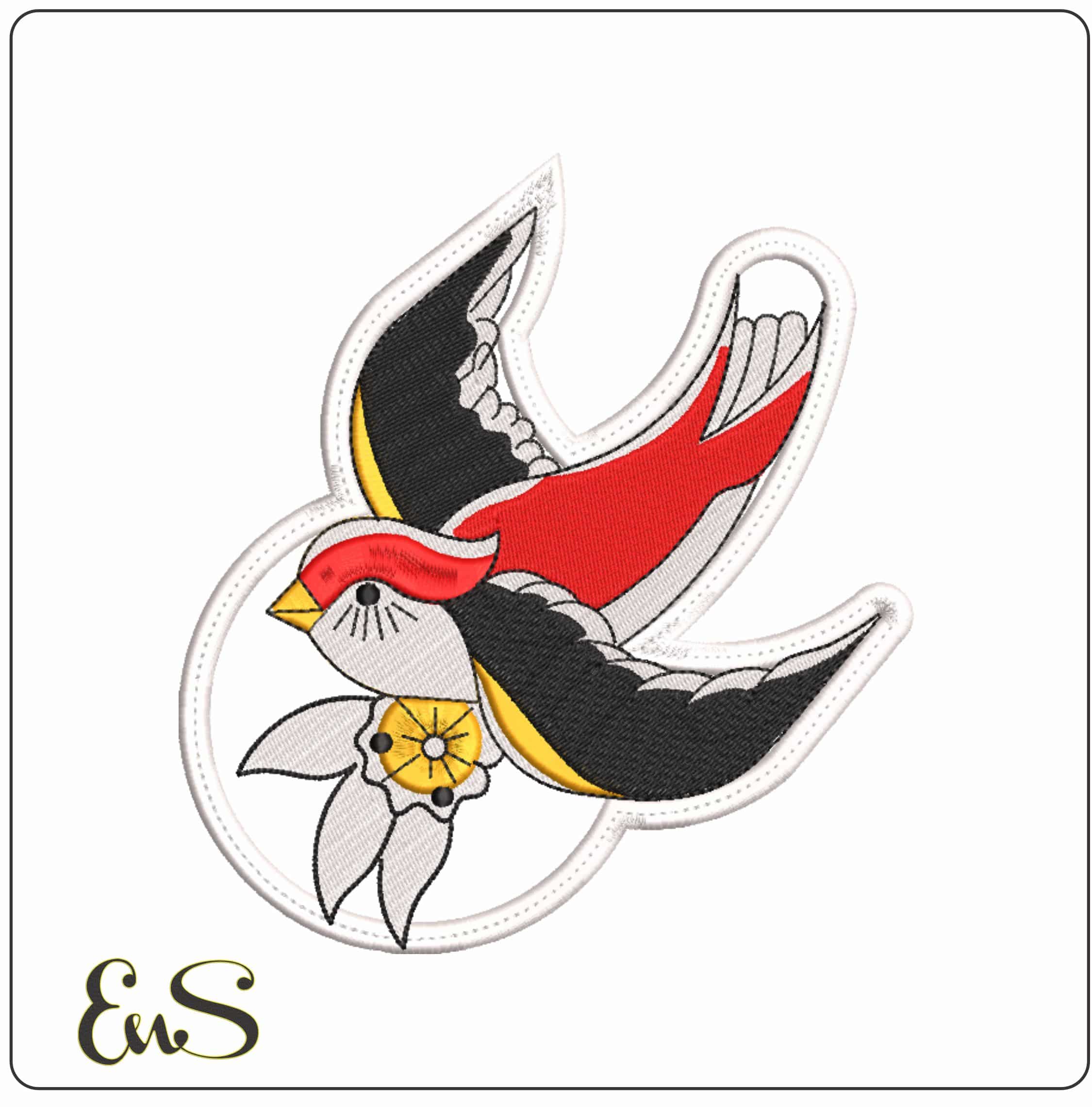 Swallow Patch - Elegant embroidery design file-instant download
