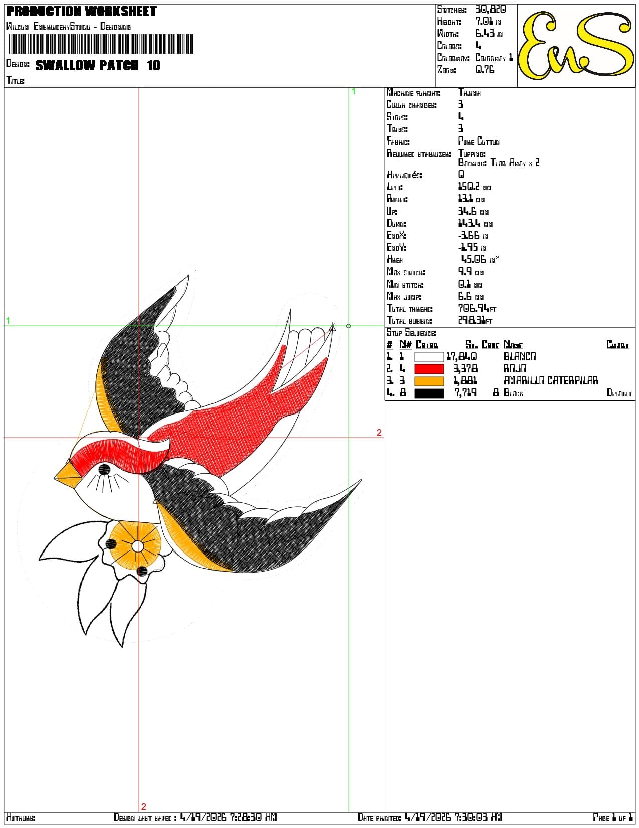 Swallow Patch - Elegant embroidery design file-instant download — view 3
