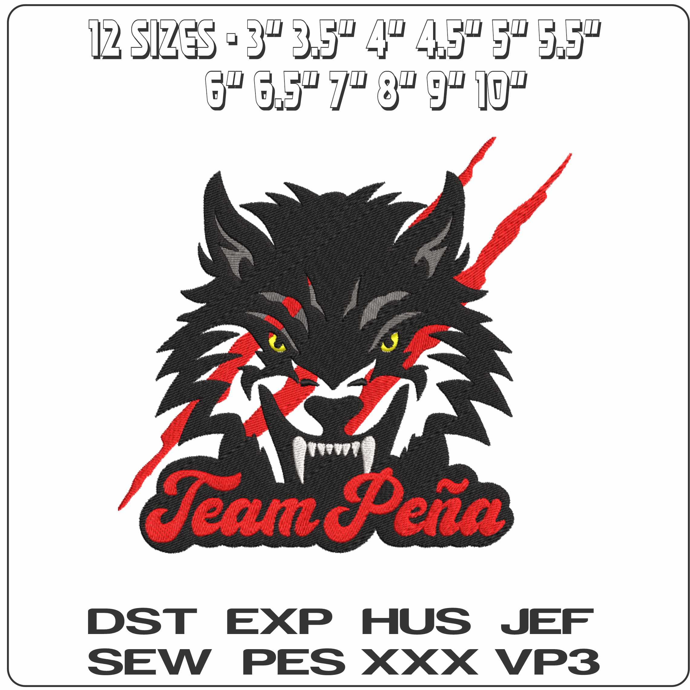 Team Pena Wolves - Elegant embroidery design file-instant download — view 2