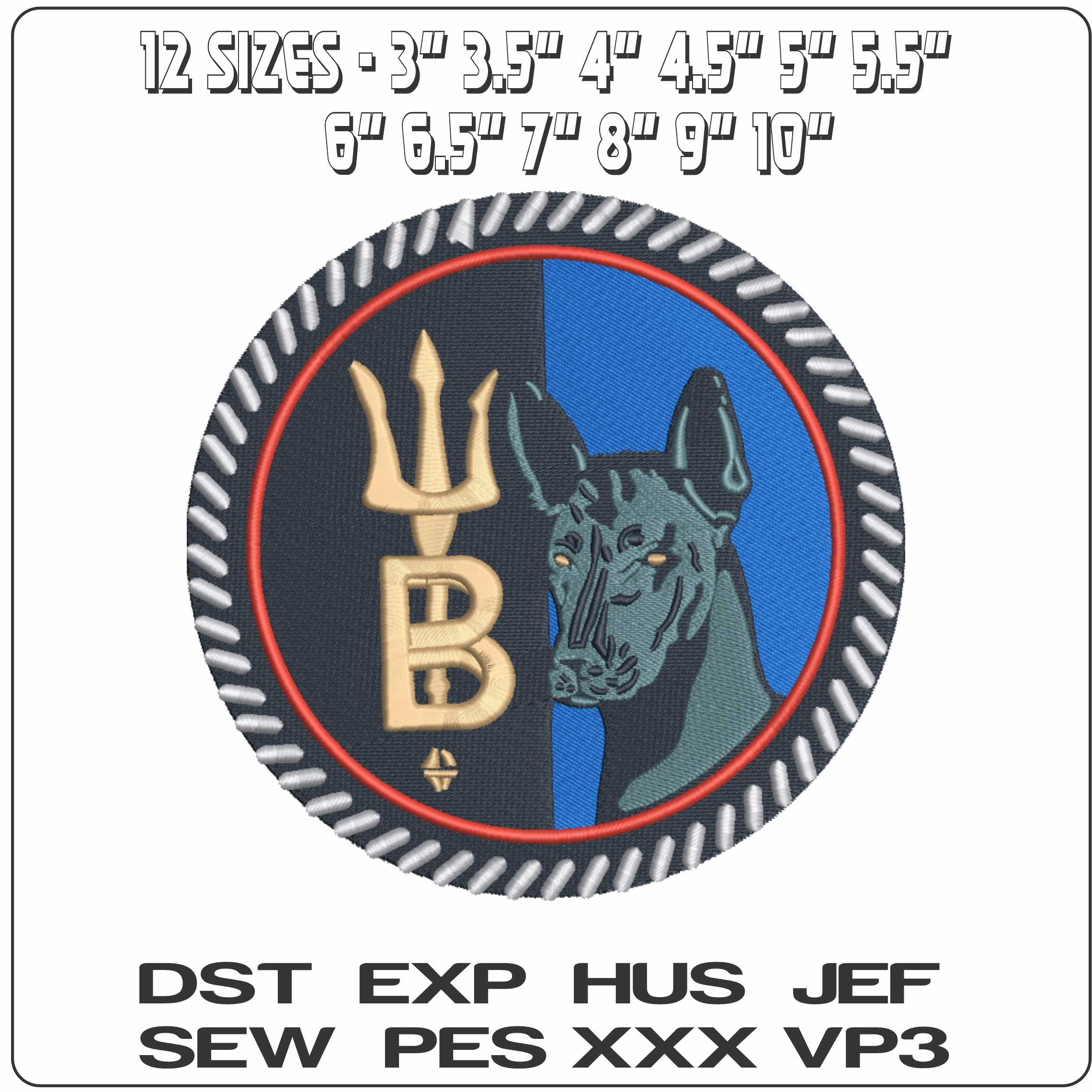 Tridendet and Doberman Patch  - Elegant embroidery design file-instant download — view 2