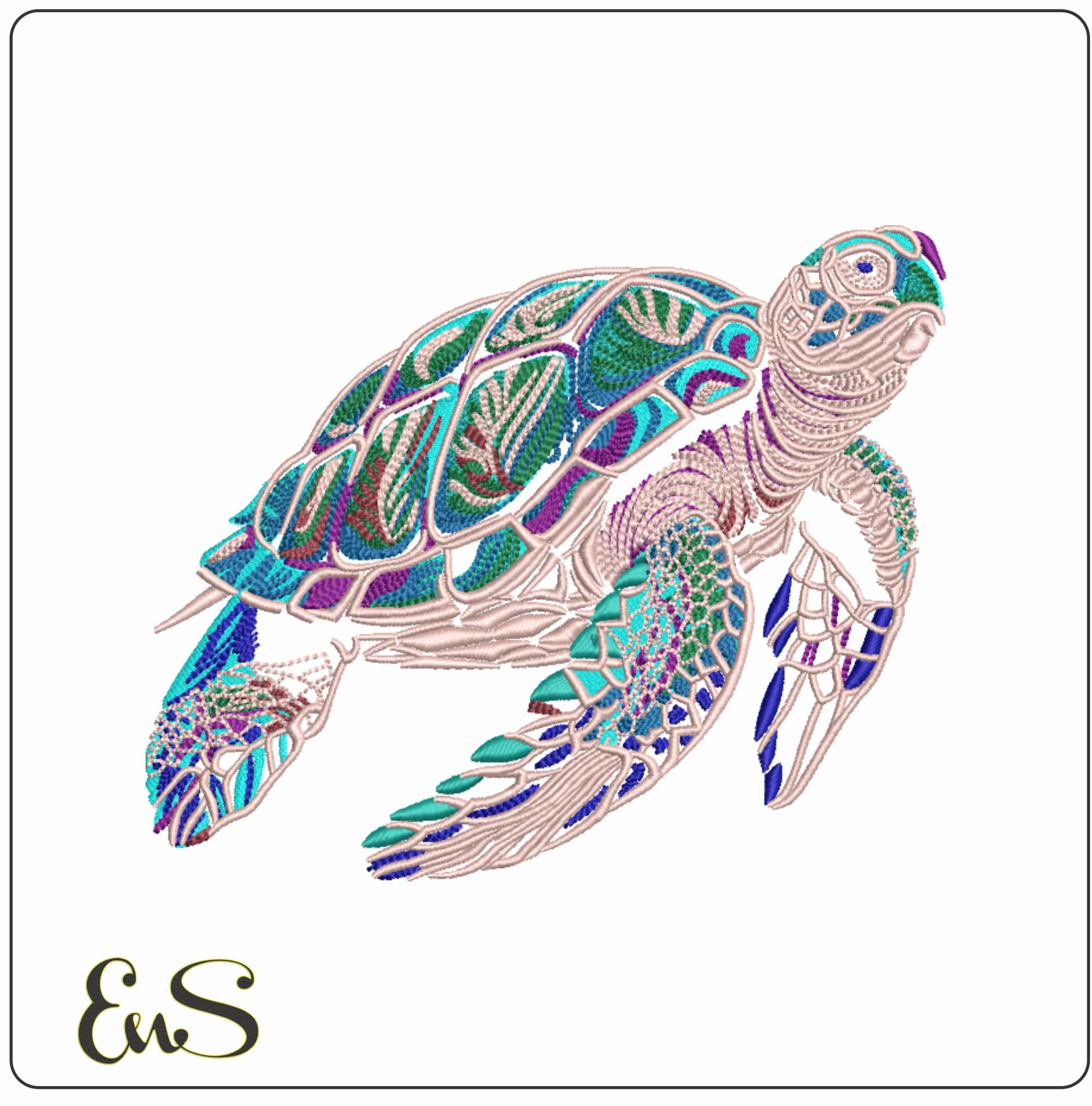 Turtle Color outline  - Elegant embroidery design file-instant download