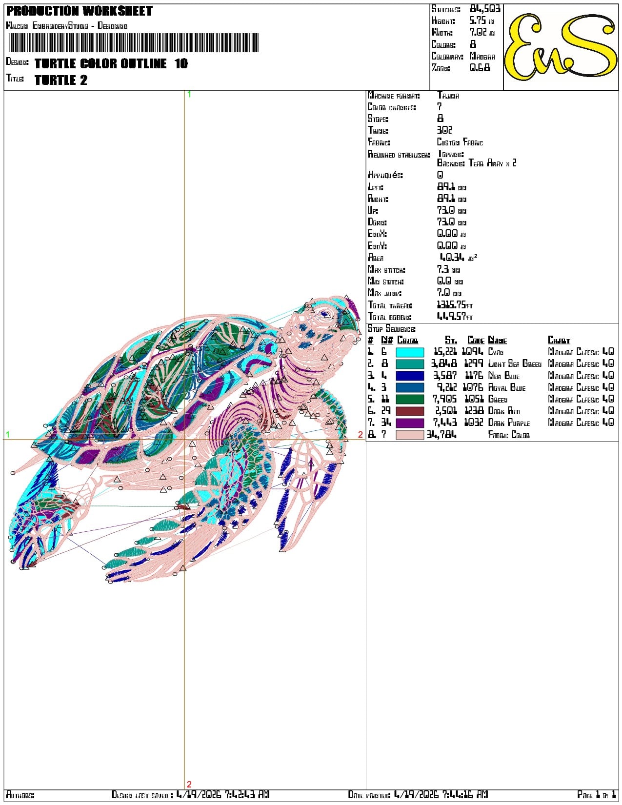 Turtle Color outline  - Elegant embroidery design file-instant download — view 3