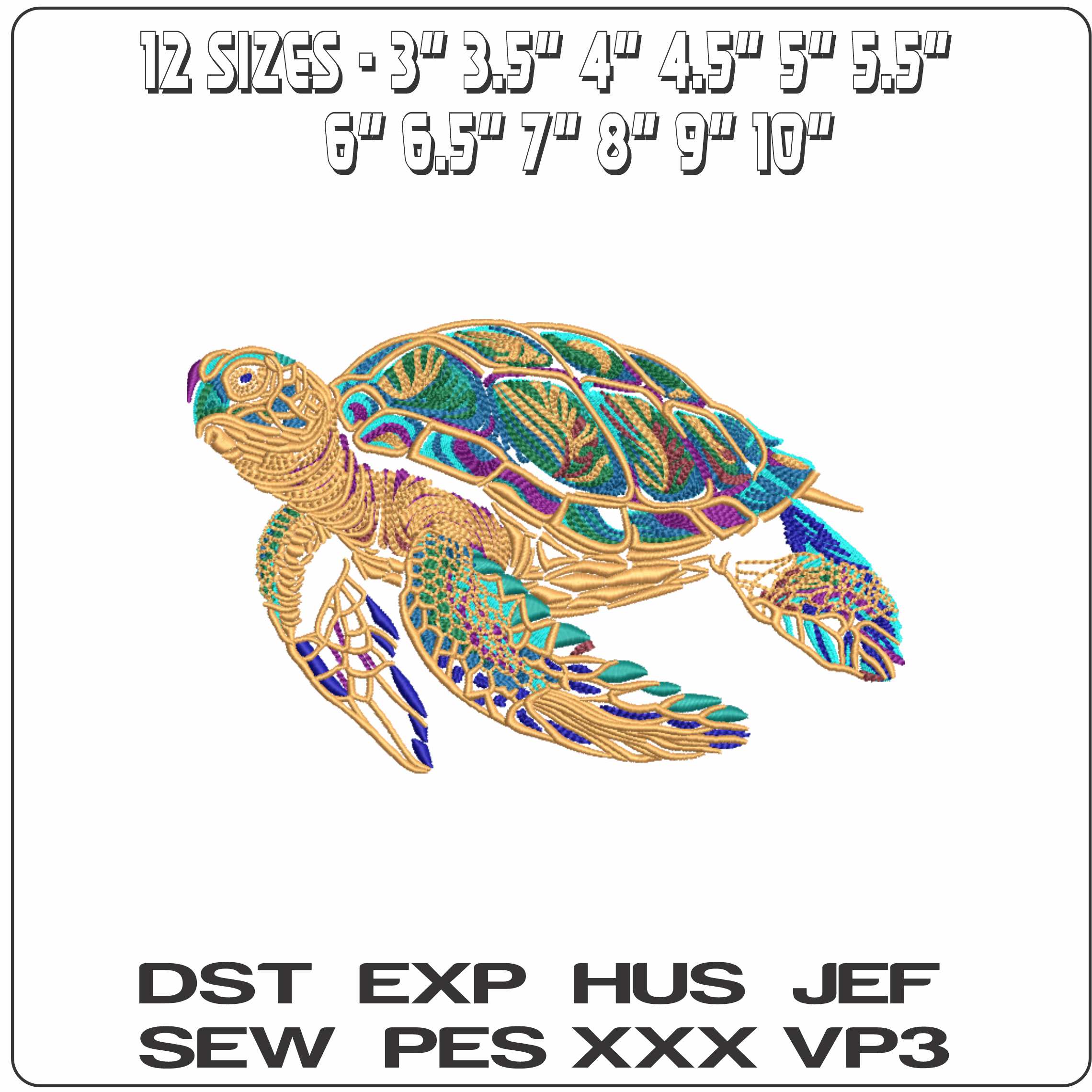 Turtle outline  - Elegant embroidery design file-instant download — view 2