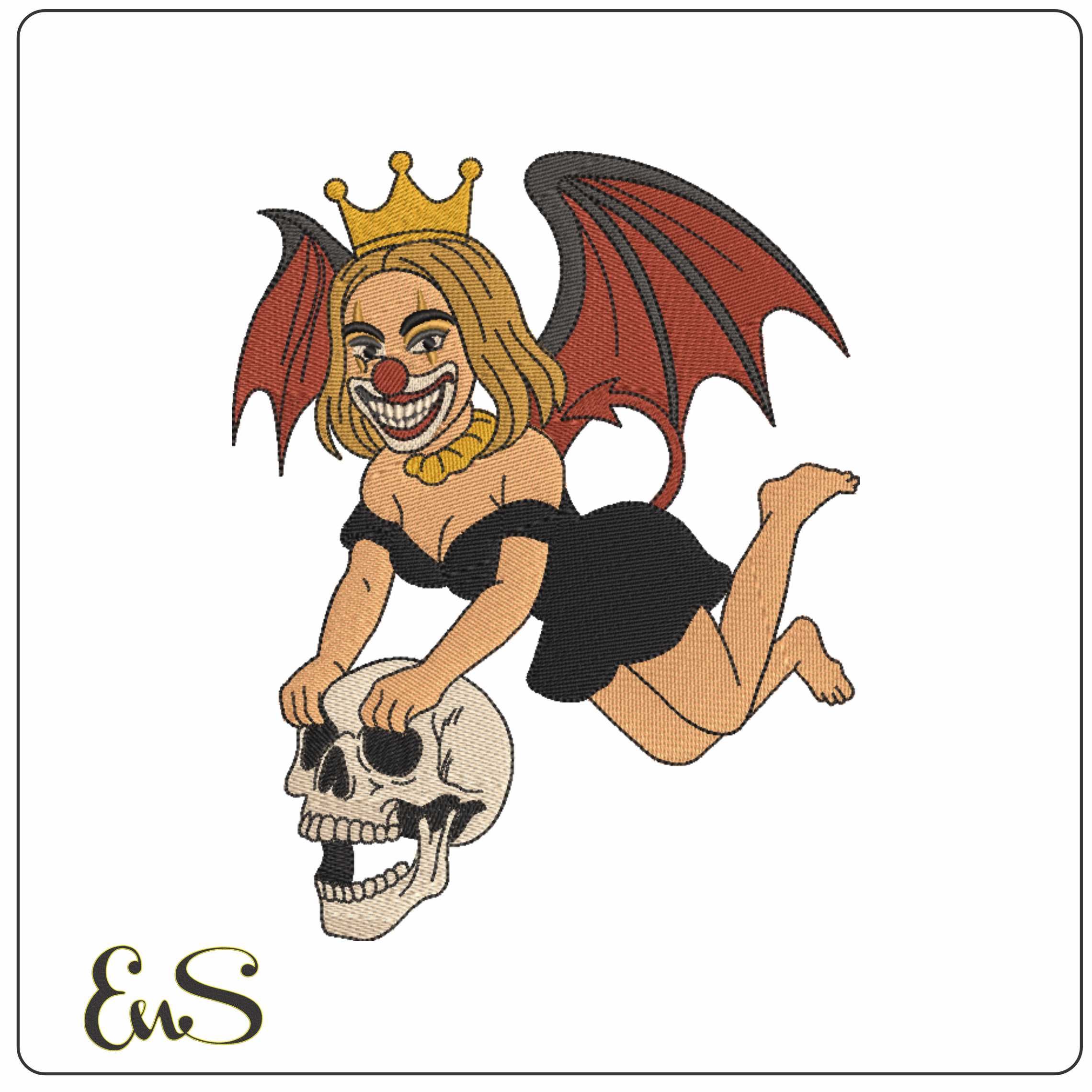 Vampire Clown Girl with Skull  - Elegant embroidery design file-instant download