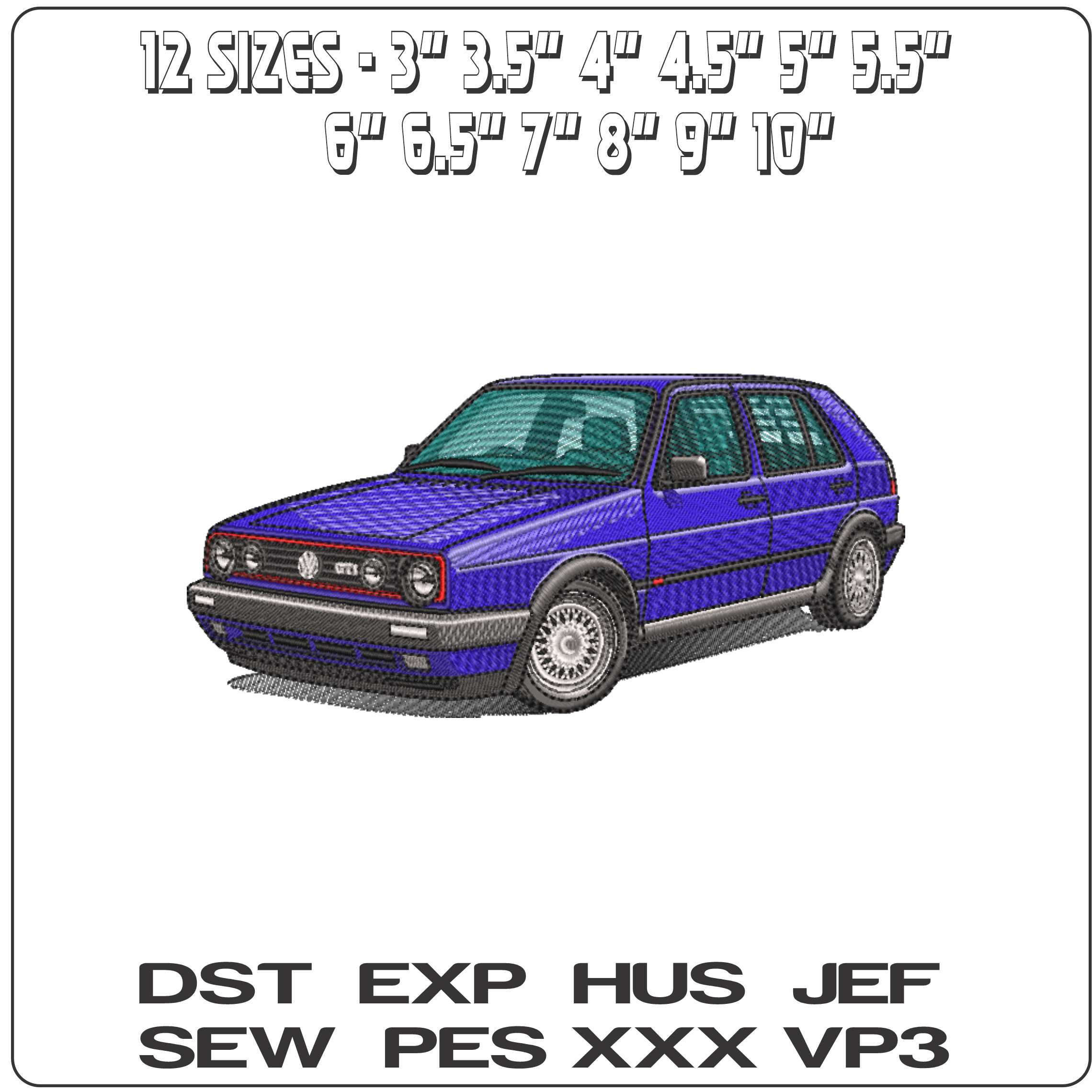 Volkswagon Golf 5 door GTI MK2  - Elegant embroidery design file-instant download — view 2