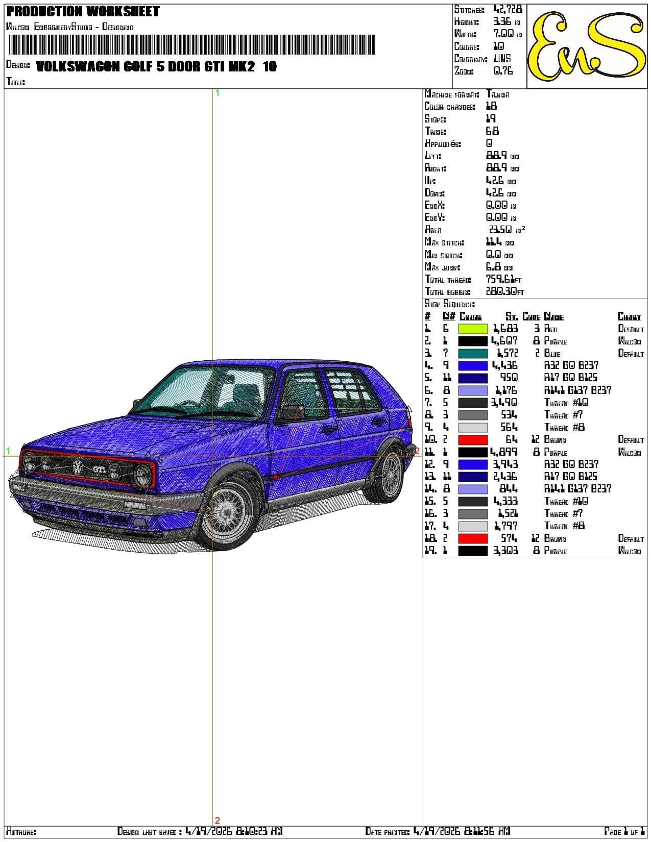 Volkswagon Golf 5 door GTI MK2  - Elegant embroidery design file-instant download — view 3